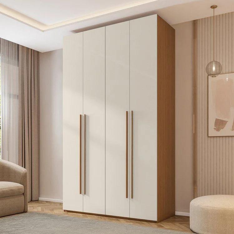 Clóset de 4 puertas y 3 cajones, avellana y blanco