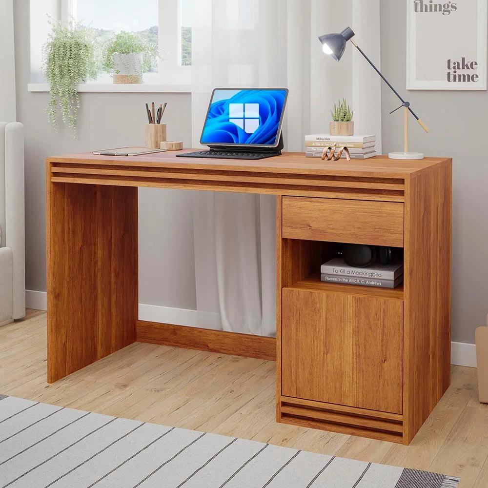 Escritorio de 120 cm con cajón y puerta, cinamomo