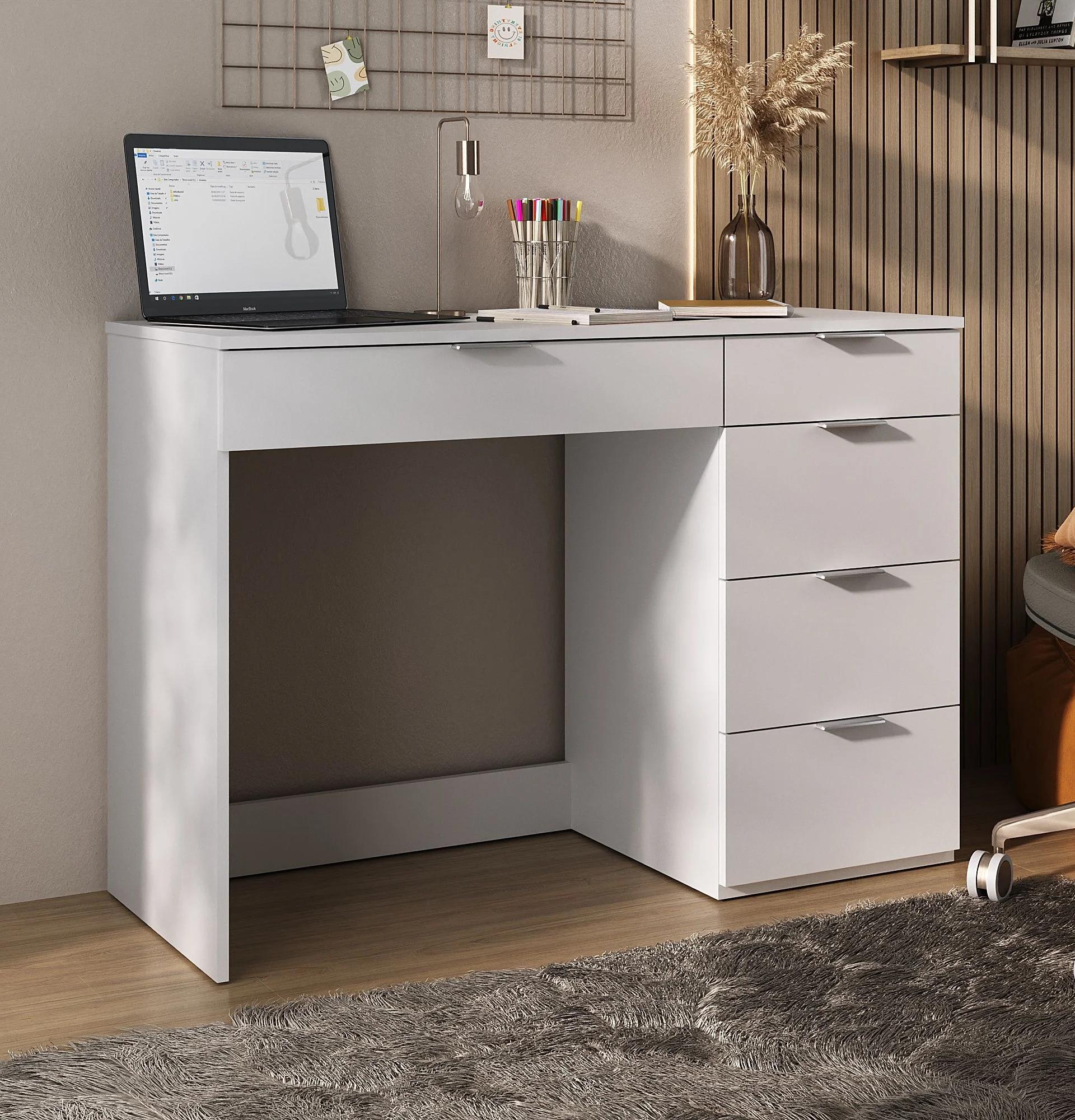 Escritorio de 112 cm con 5 cajones, blanco
