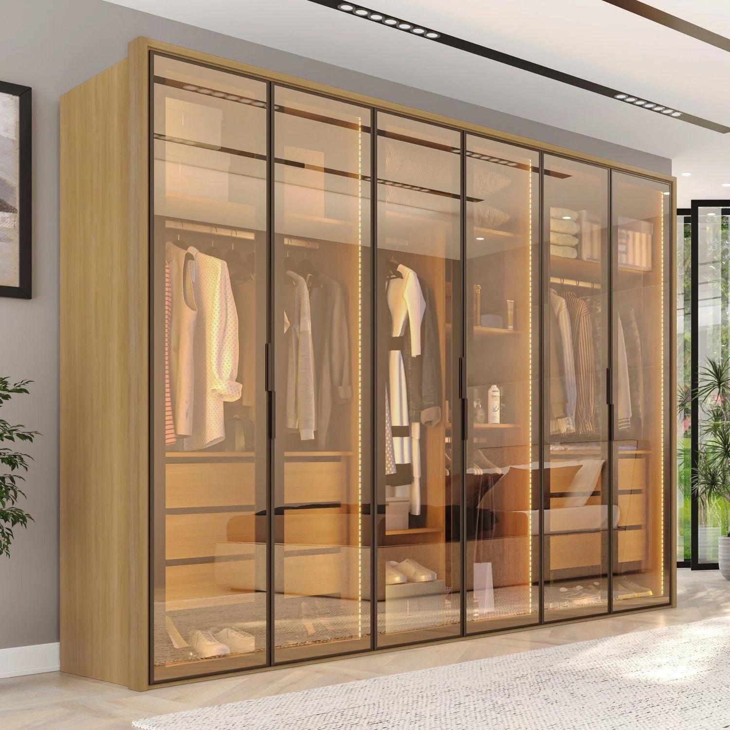 Clóset MDF de 6 puertas y 6 cajones con vidrio reflectante