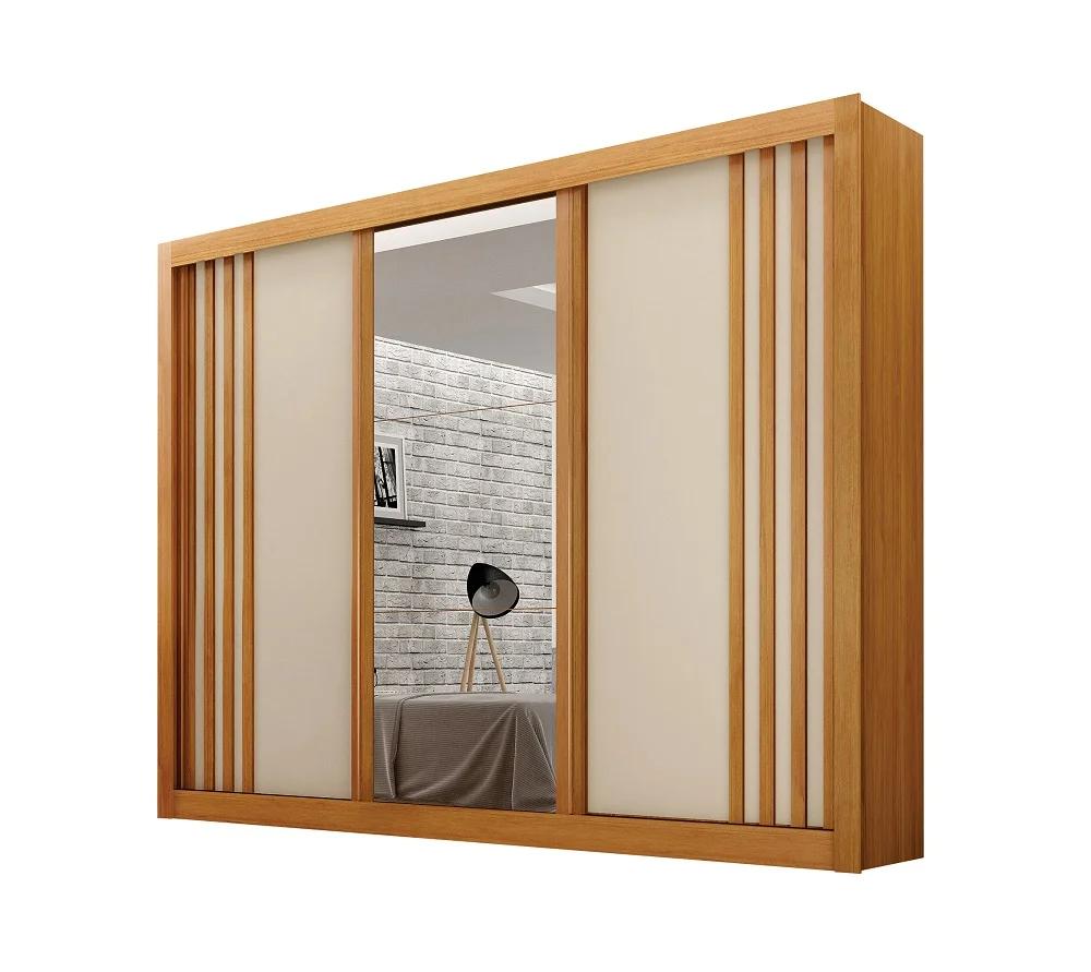 Clóset MDF de 3 puertas corredizas, espejo y 4 cajones