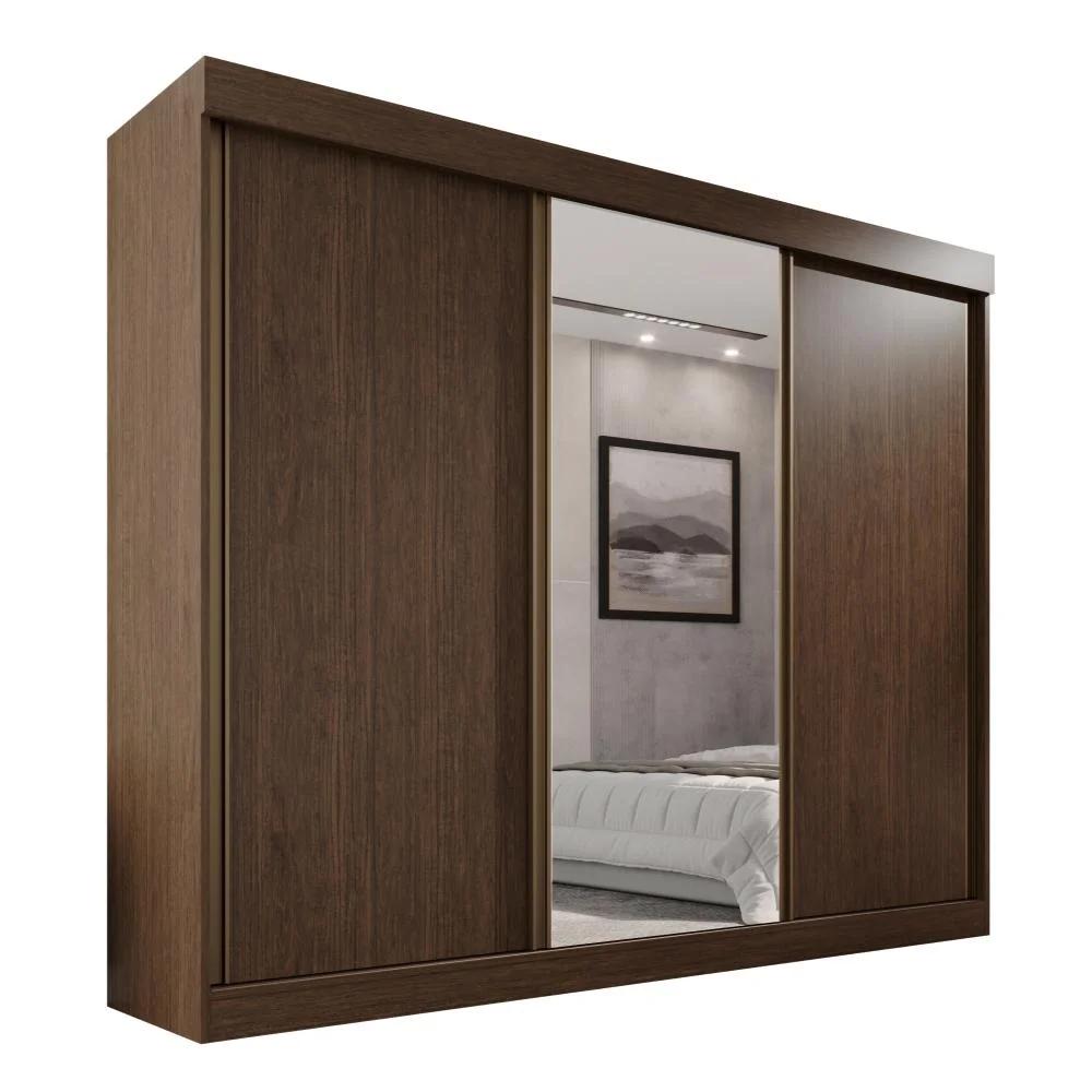Clóset MDF de 3 puertas corredizas, espejo y 6 cajones