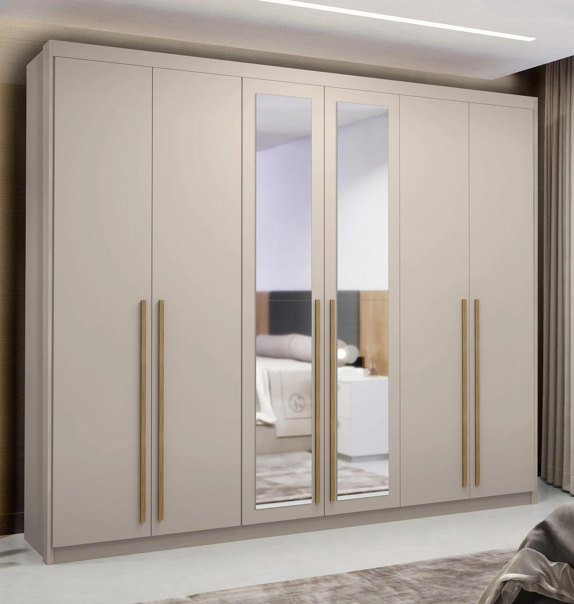 Clóset MDF de 6 puertas, 6 cajones y espejos