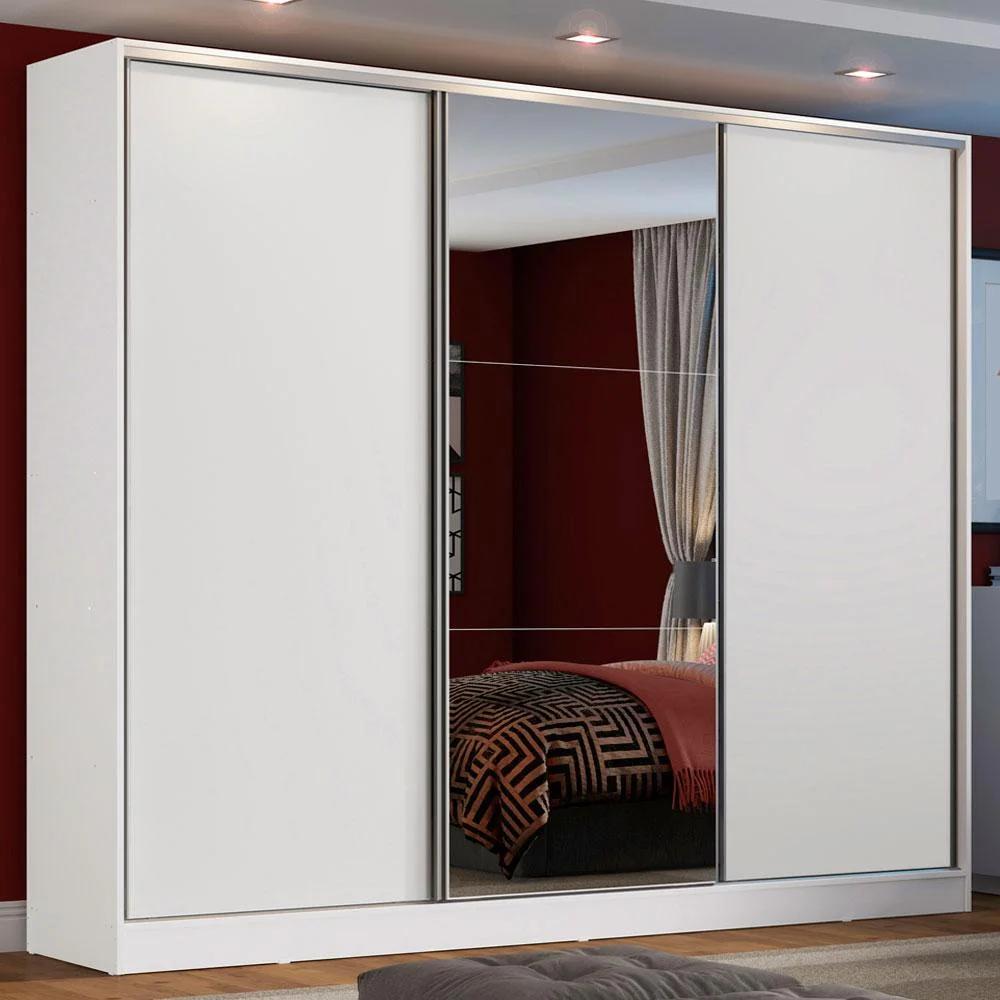 Clóset MDF de 3 puertas corredizas y espejo, blanco