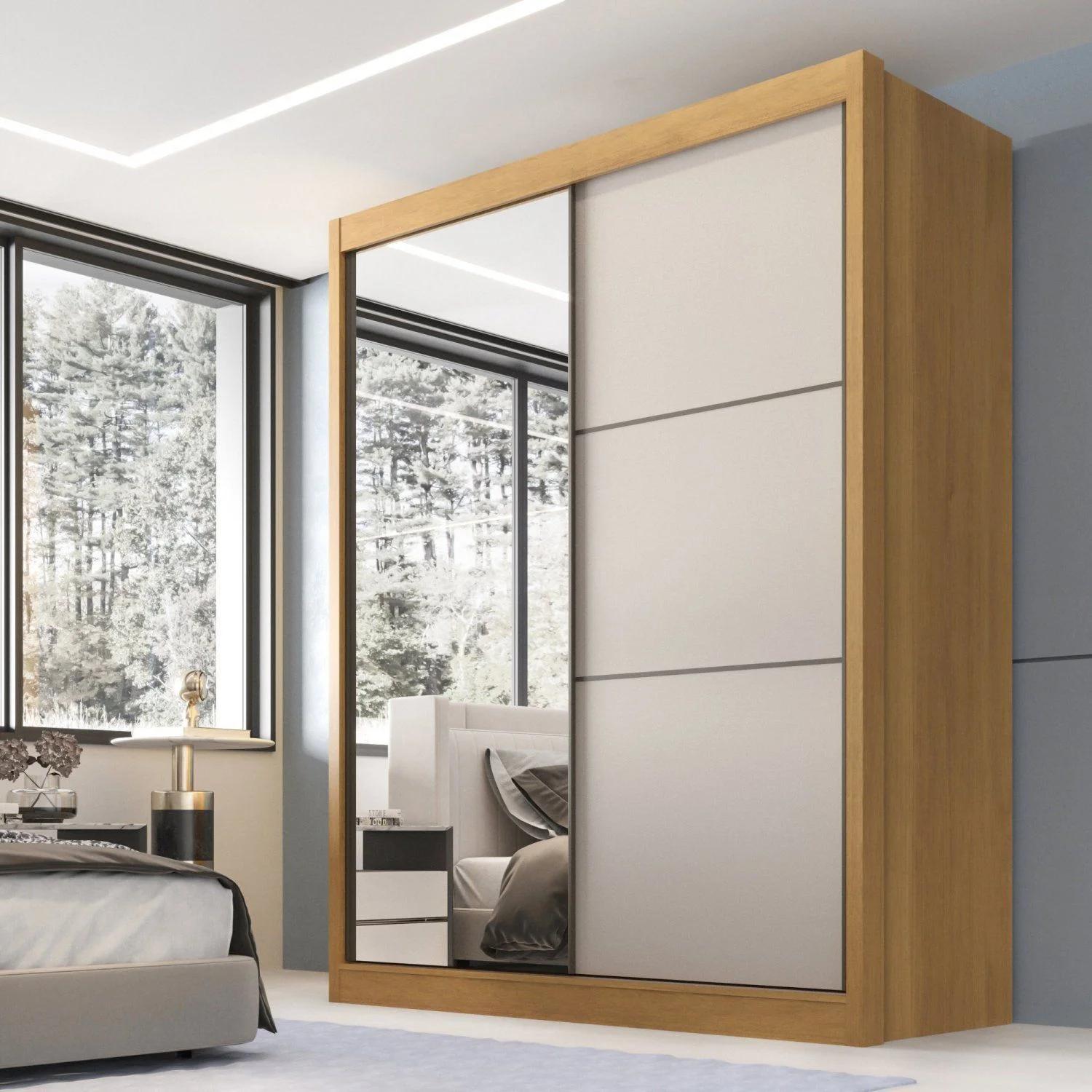 Clóset MDF de 2 puertas, 3 cajones y espejo