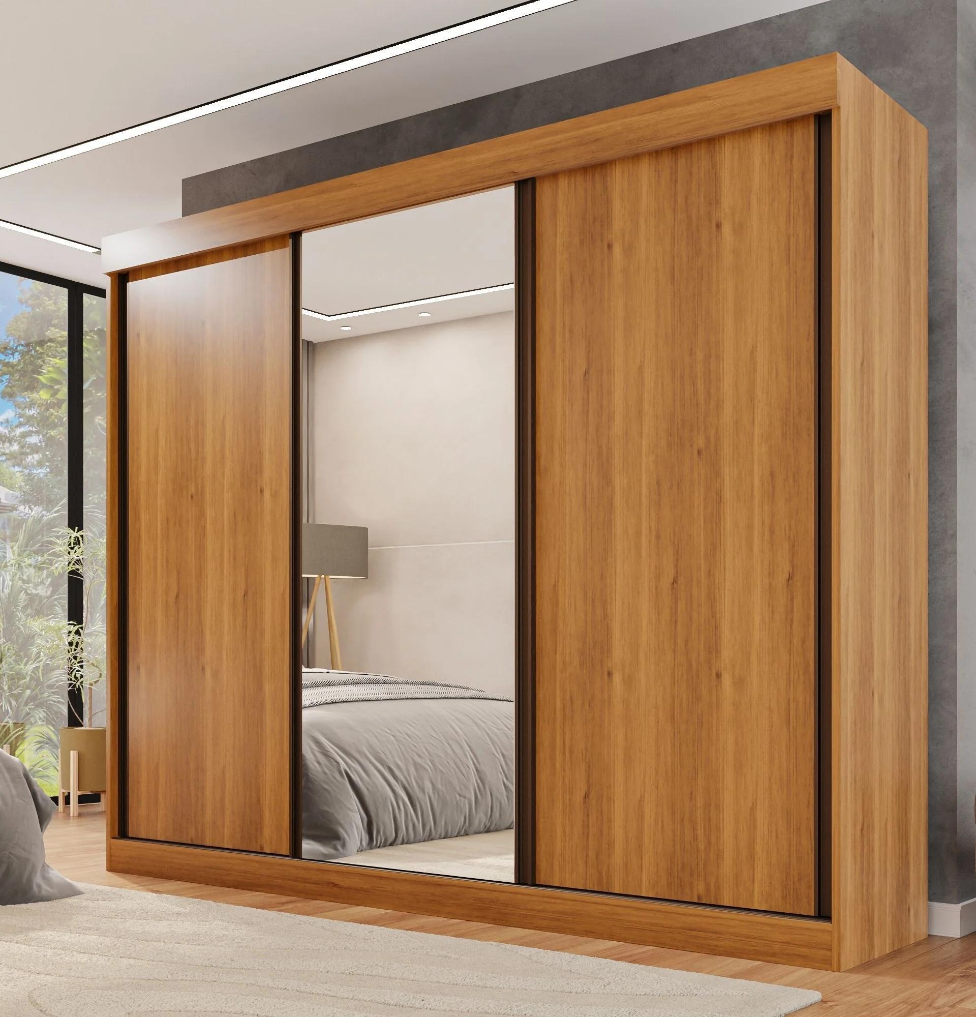 Clóset MDF de 3 puertas corredizas, espejo y 6 cajones