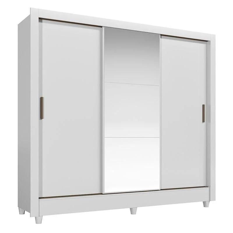 Clóset MDF de 3 puertas corredizas con espejo y patas, blanco