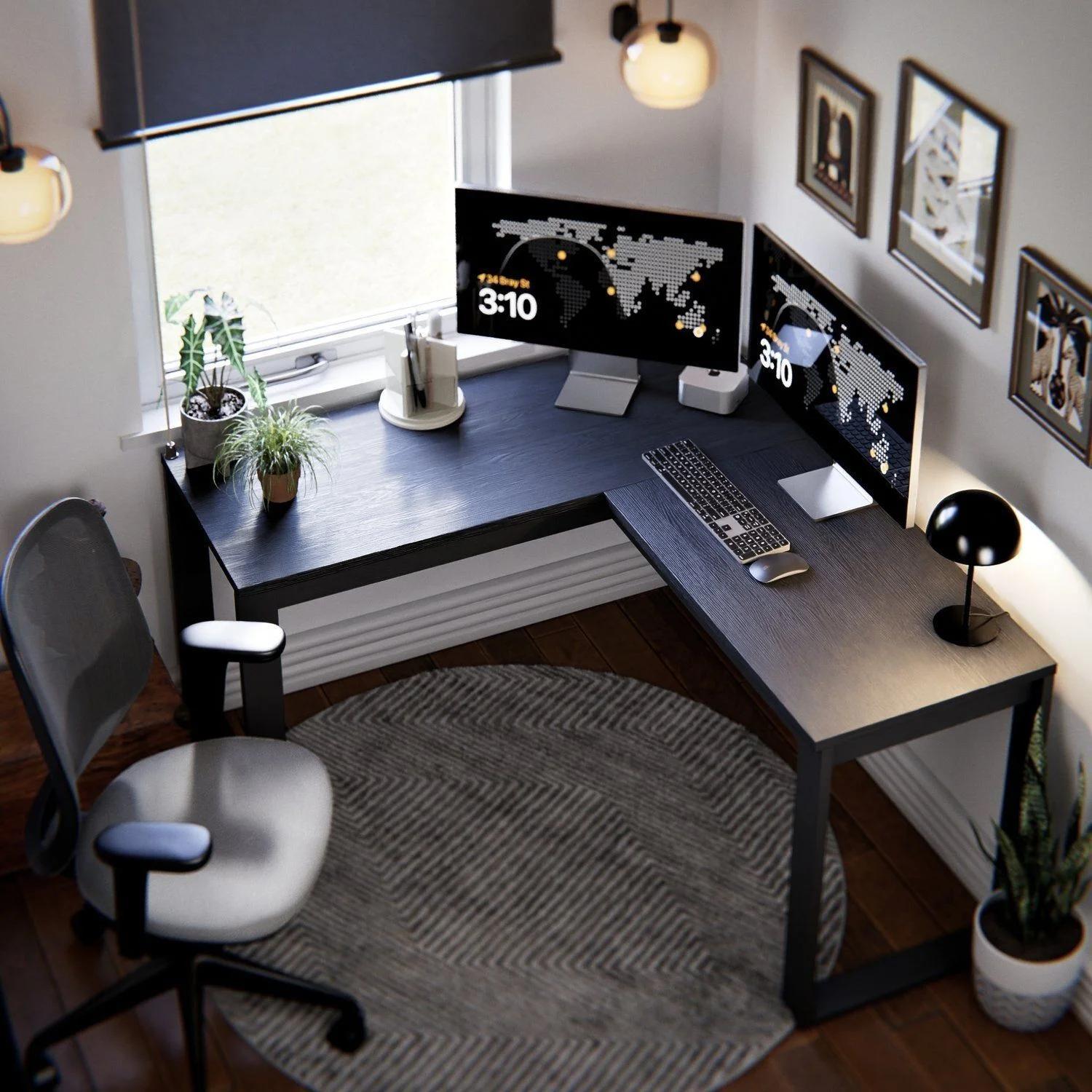 Escritorio esquinero industrial de 115 cm, negro