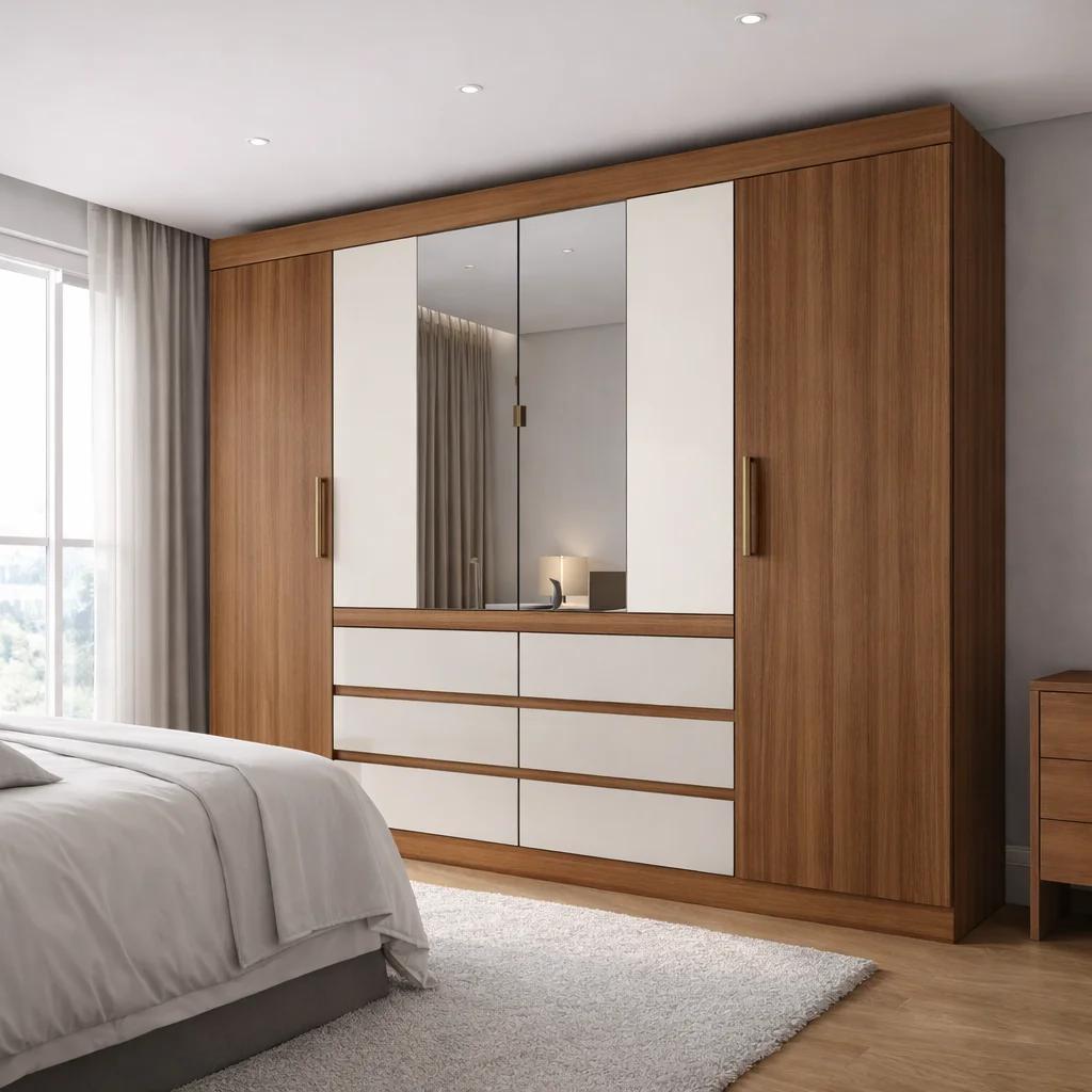 Clóset de 4 puertas, marrón y blanco hueso