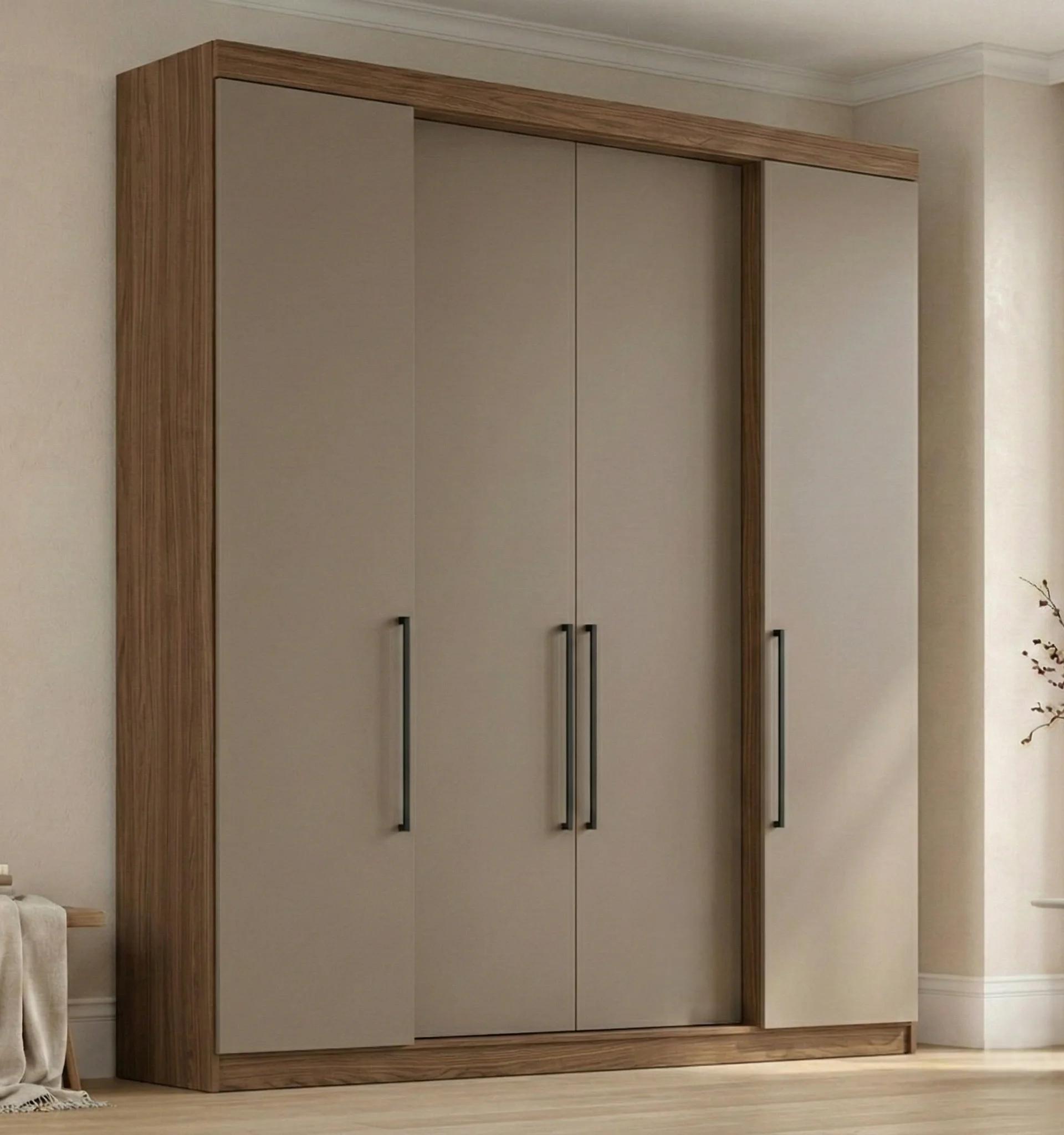 Clóset de 4 puertas y 4 cajones, nogal y gris topo