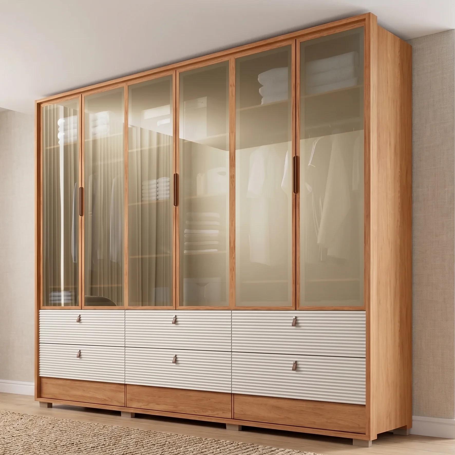 Clóset de 6 puertas, 9 cajones y luz LED