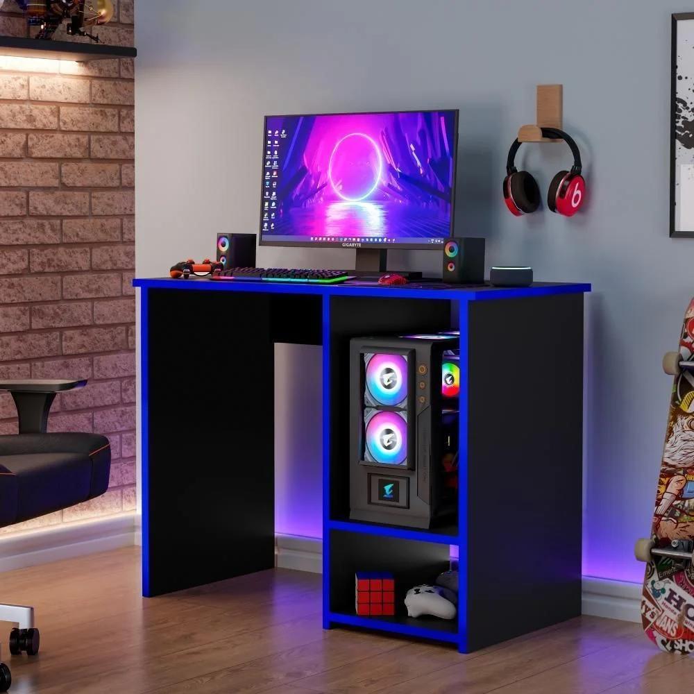 Escritorio gamer de 90 cm, azul