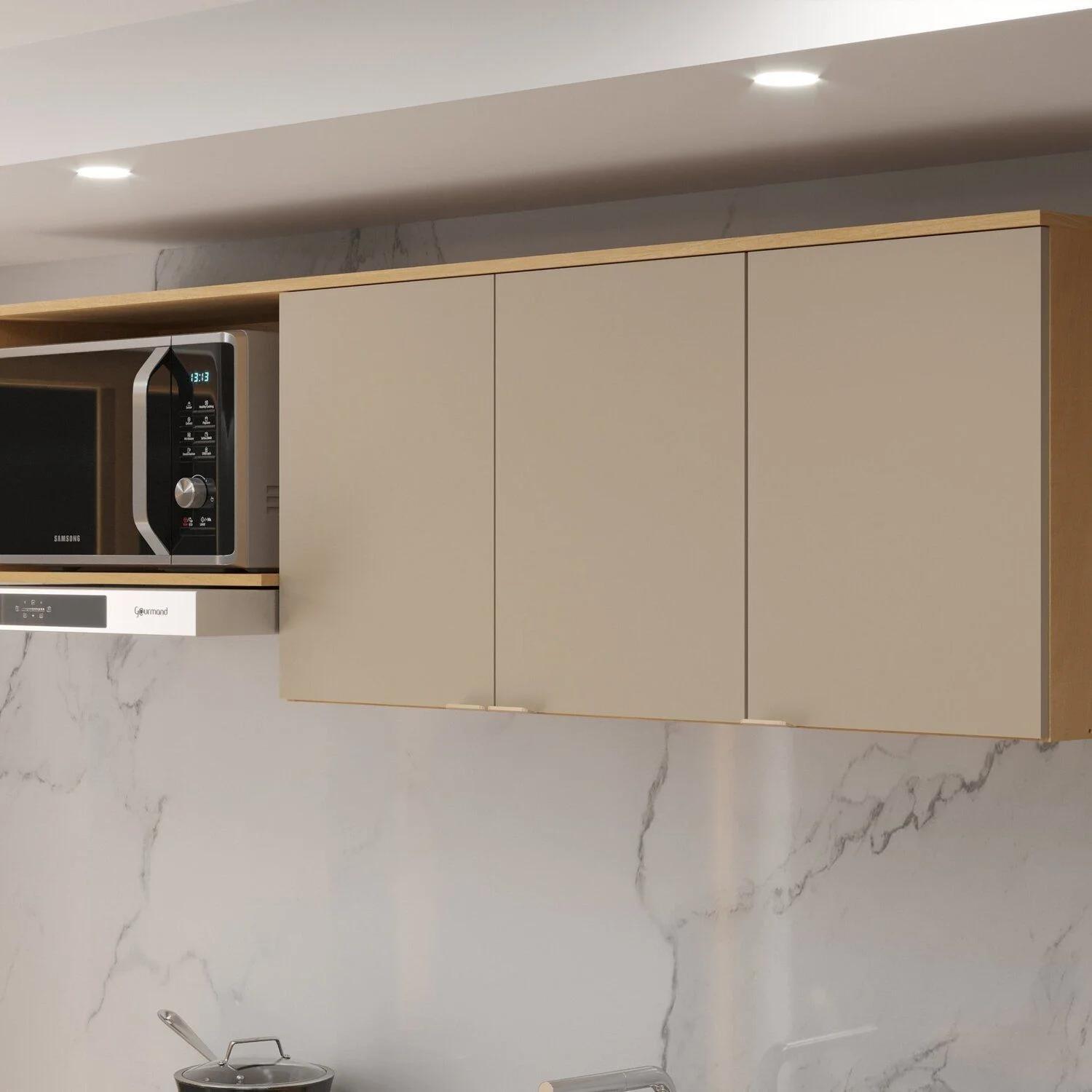Aéreo de cocina de 190 cm, 3 puertas con nicho para microondas, naranja y ámbar