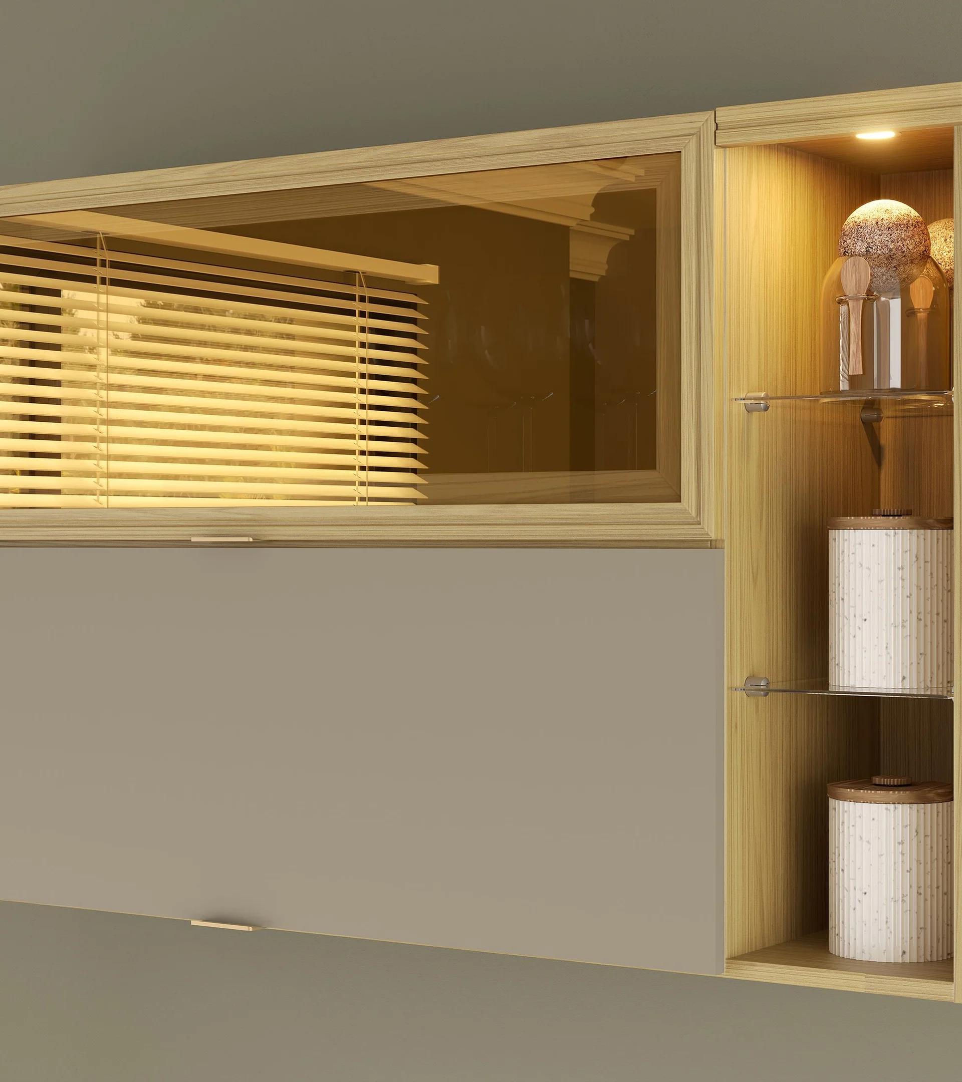 Aéreo de cocina de 2 puertas basculantes, amarillo y avellana