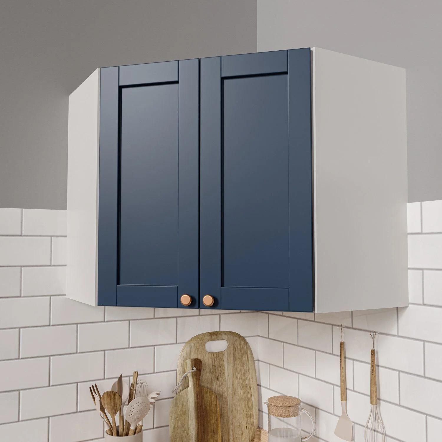 Aéreo de cocina esquinero angular, azul y blanco