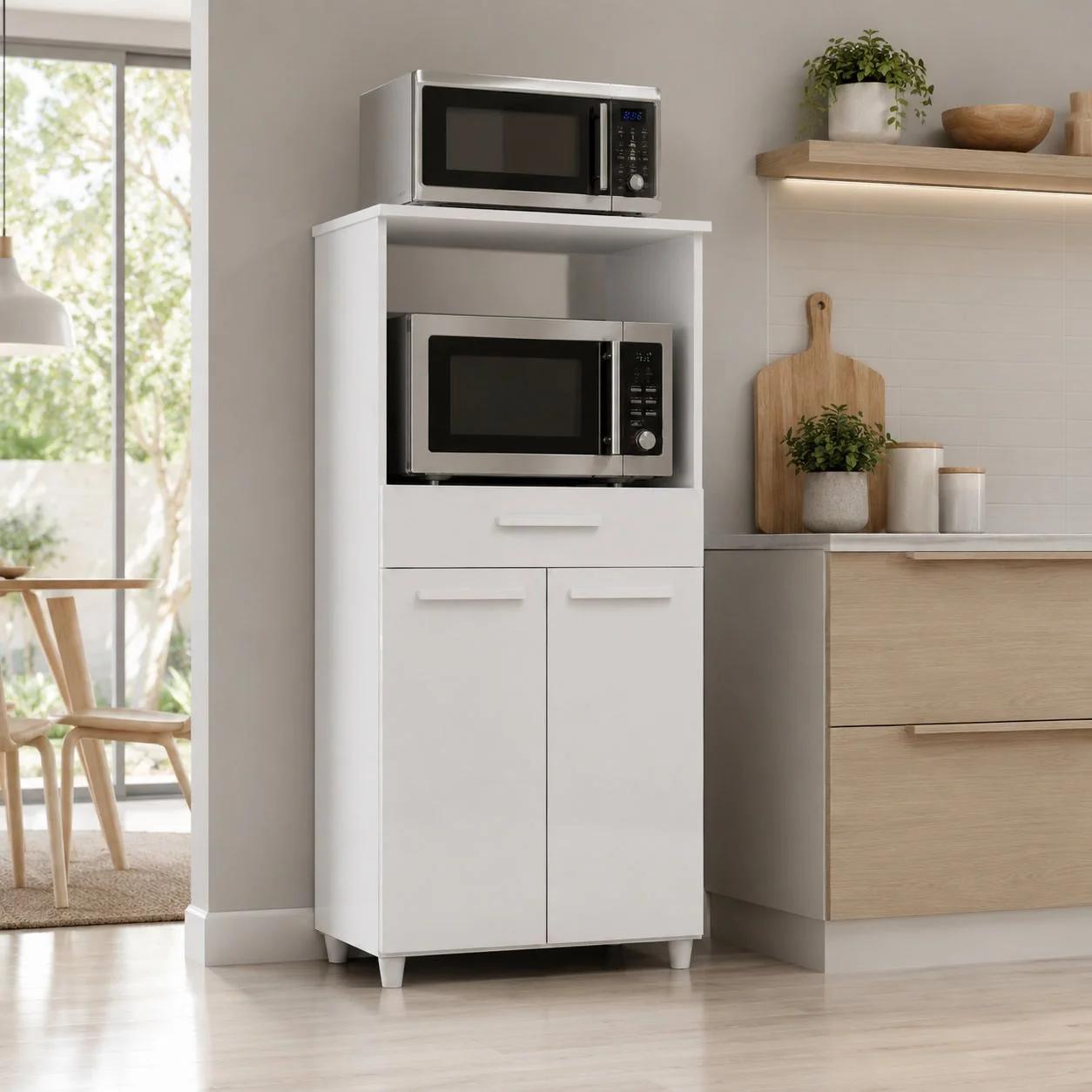 Mueble Bajo de Cocina Multiuso 2 Puertas y 1 Cajón para Horno o Microondas, Blanco