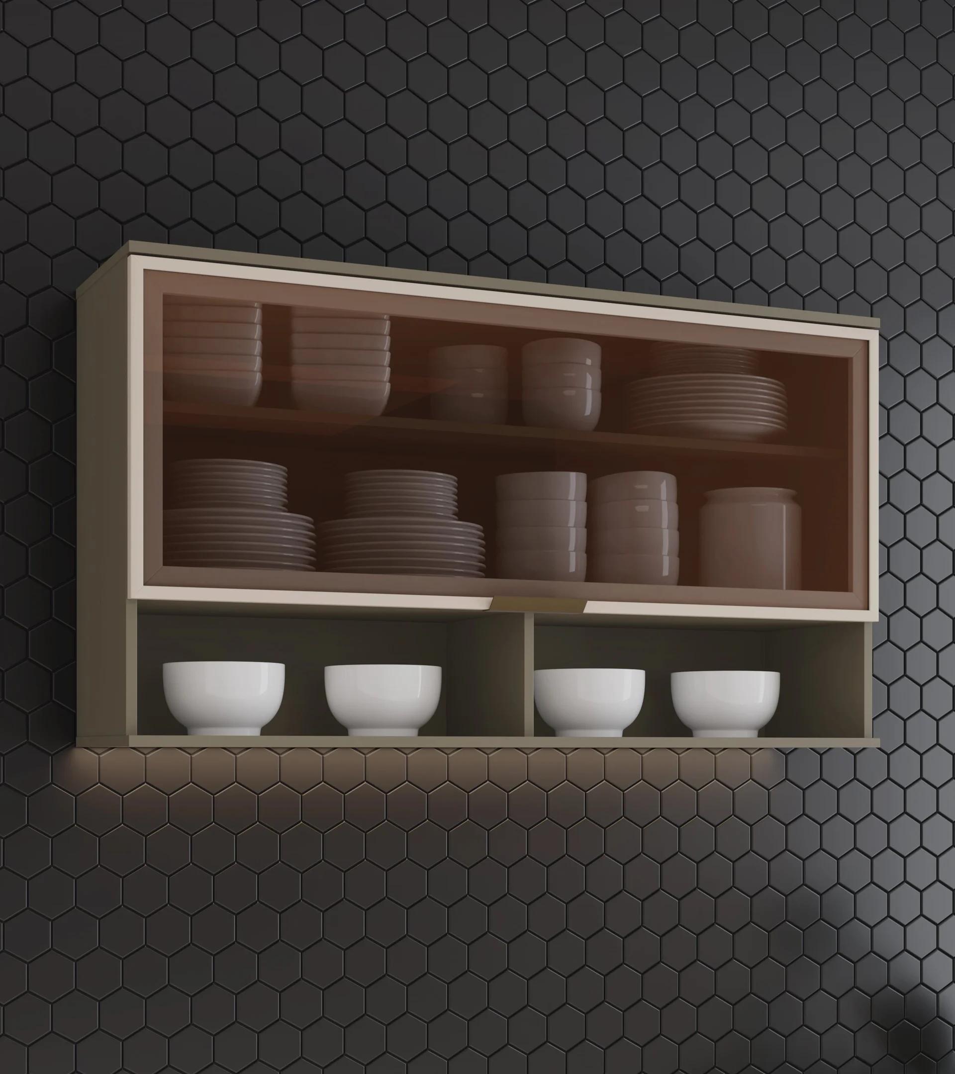Armario Aéreo de Cocina 1 Puerta Basculante con Vidrio 120cm, MDF Gris/Duna
