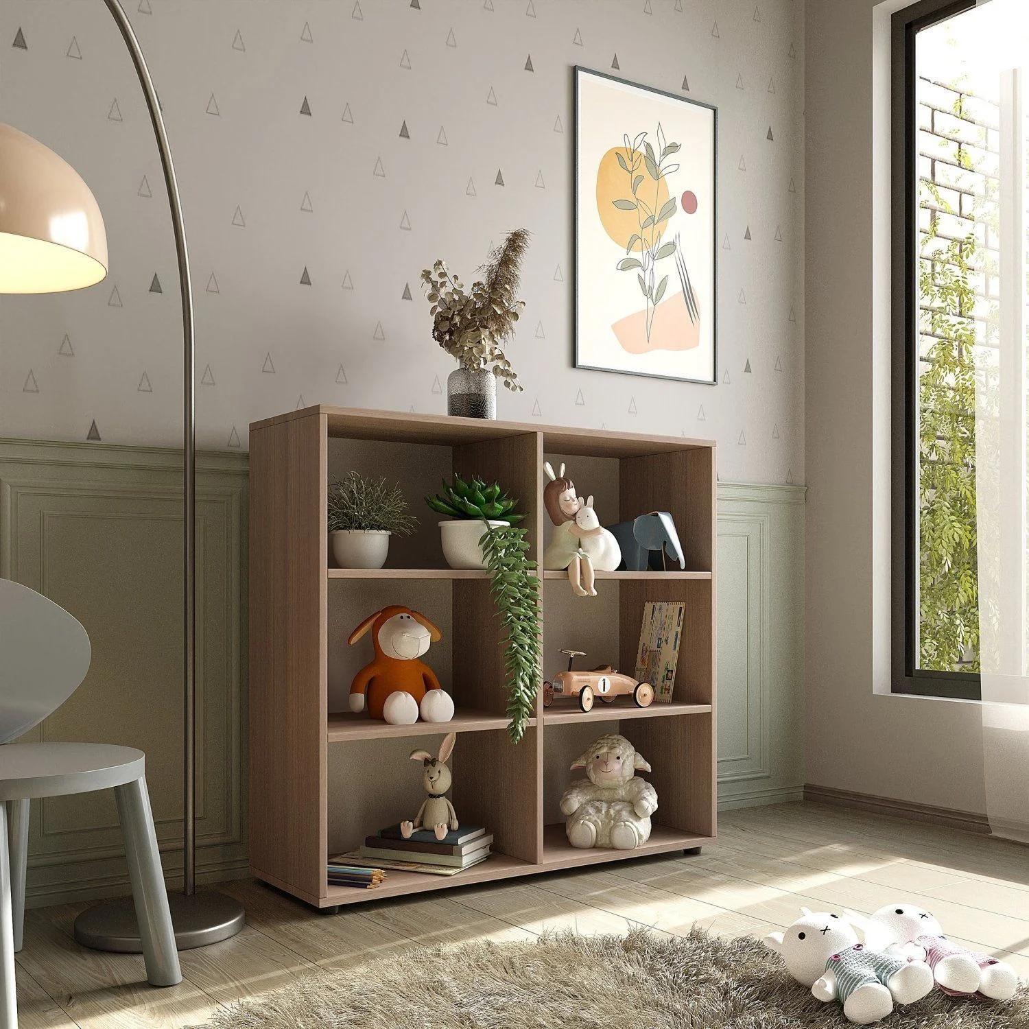 Estantería Infantil Organizadora con 6 Nichos, Color Madera