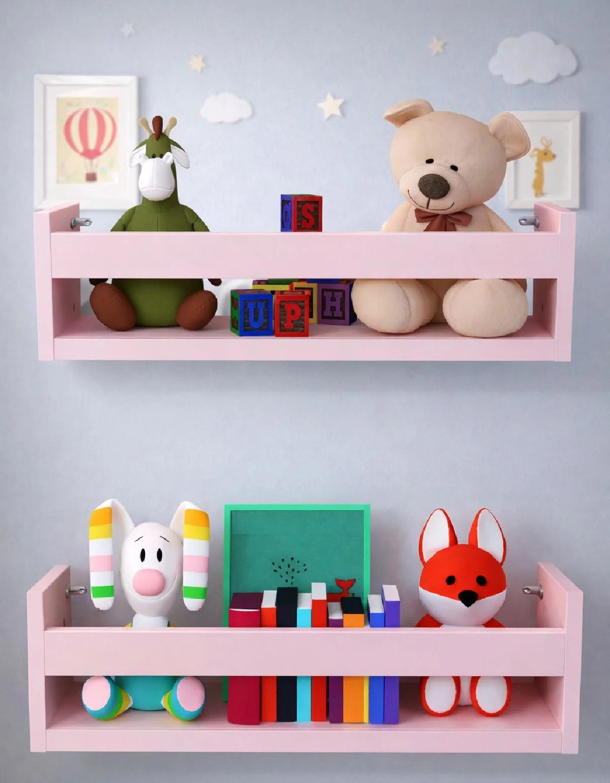 Kit de 2 Repisas Infantiles de 50 cm en MDF Rosado para Libros y Revistas