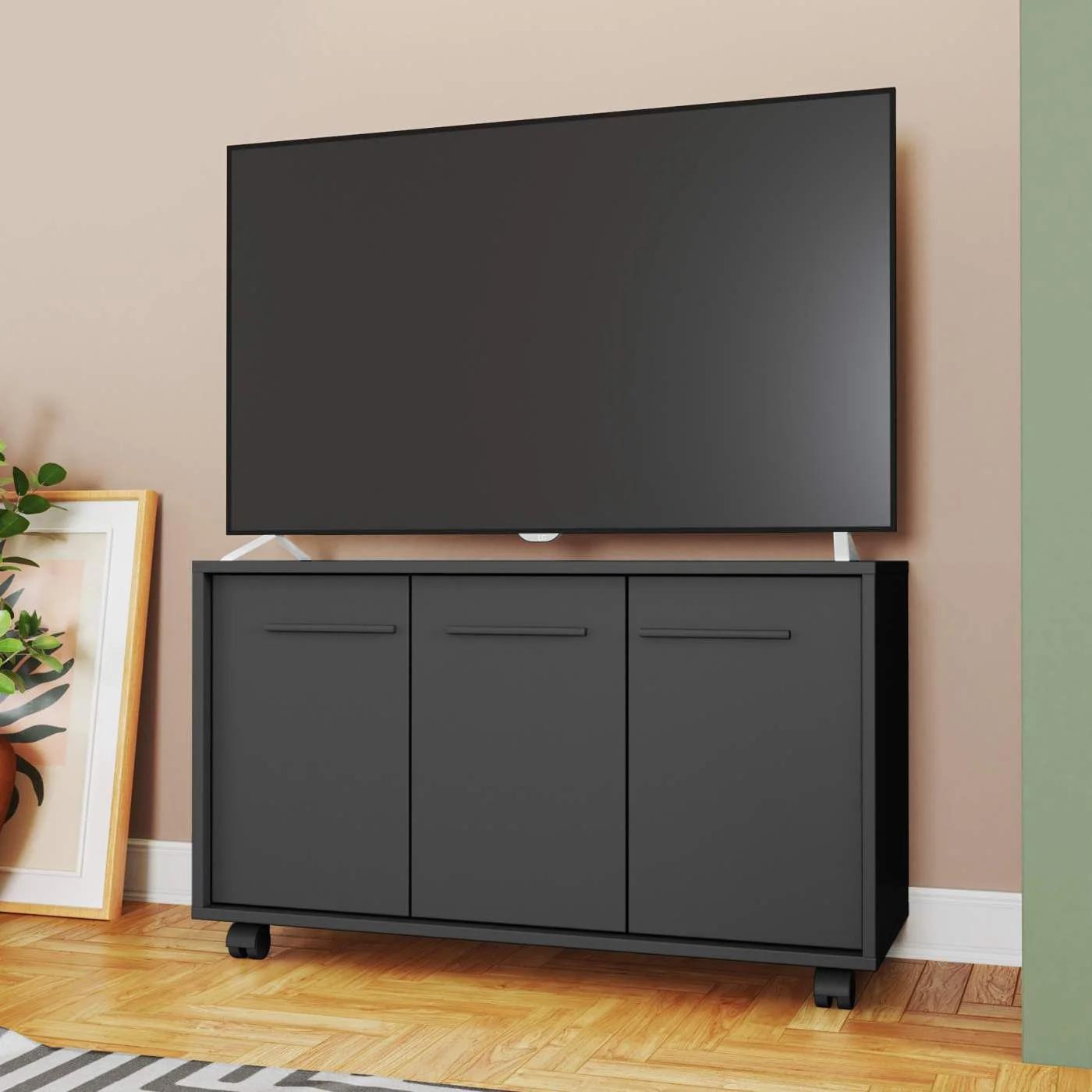 Rack con 3 Puertas, 1 Repisa y 4 Ruedas para TV hasta 40 Pulgadas