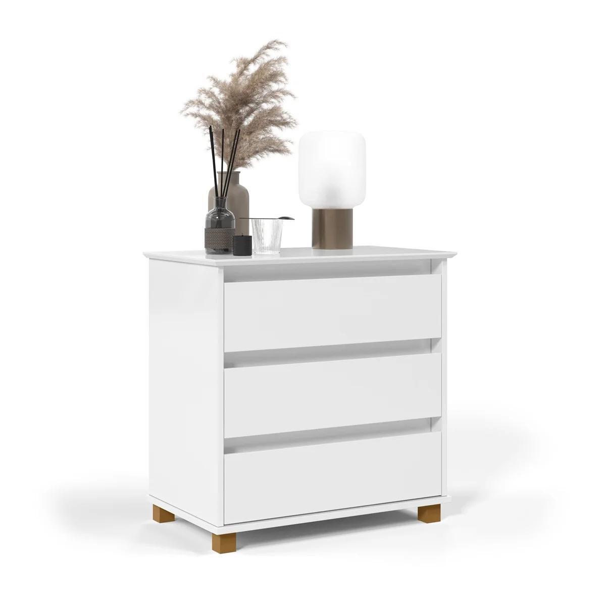 Velador Tipo Mini Cómoda para Dormitorio con 3 Cajones, Blanco