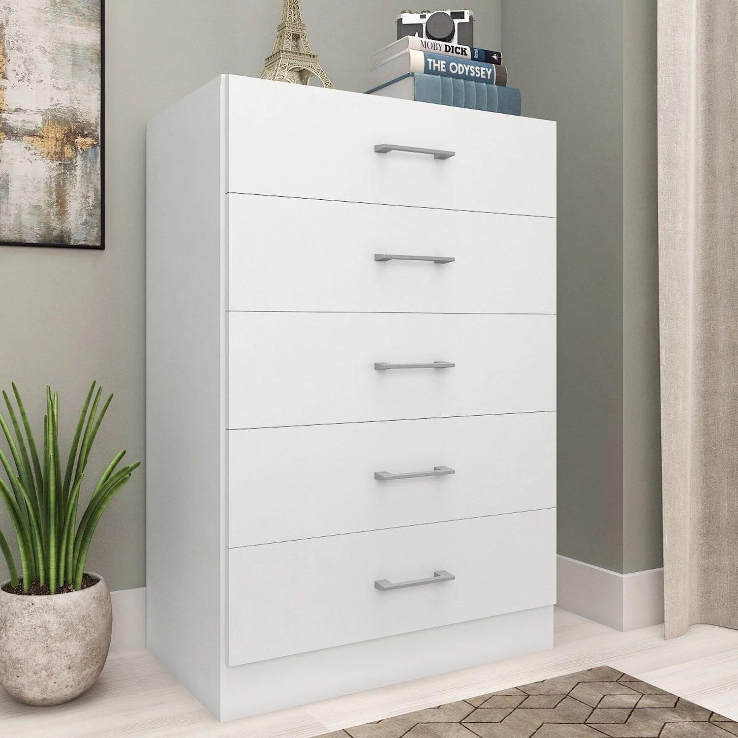 Velador compacto de 5 cajones en blanco