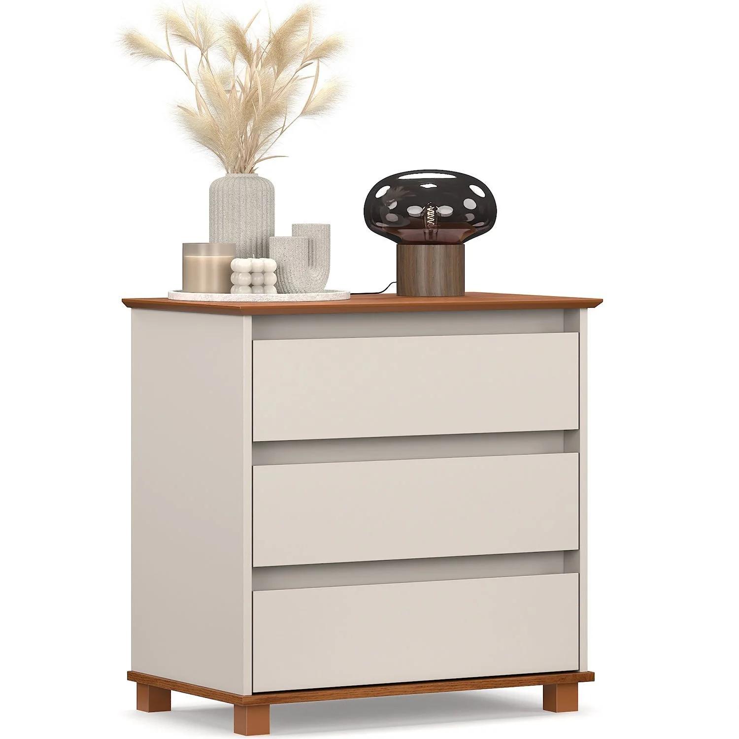 Velador compacto tipo mini cómoda en blanco hueso