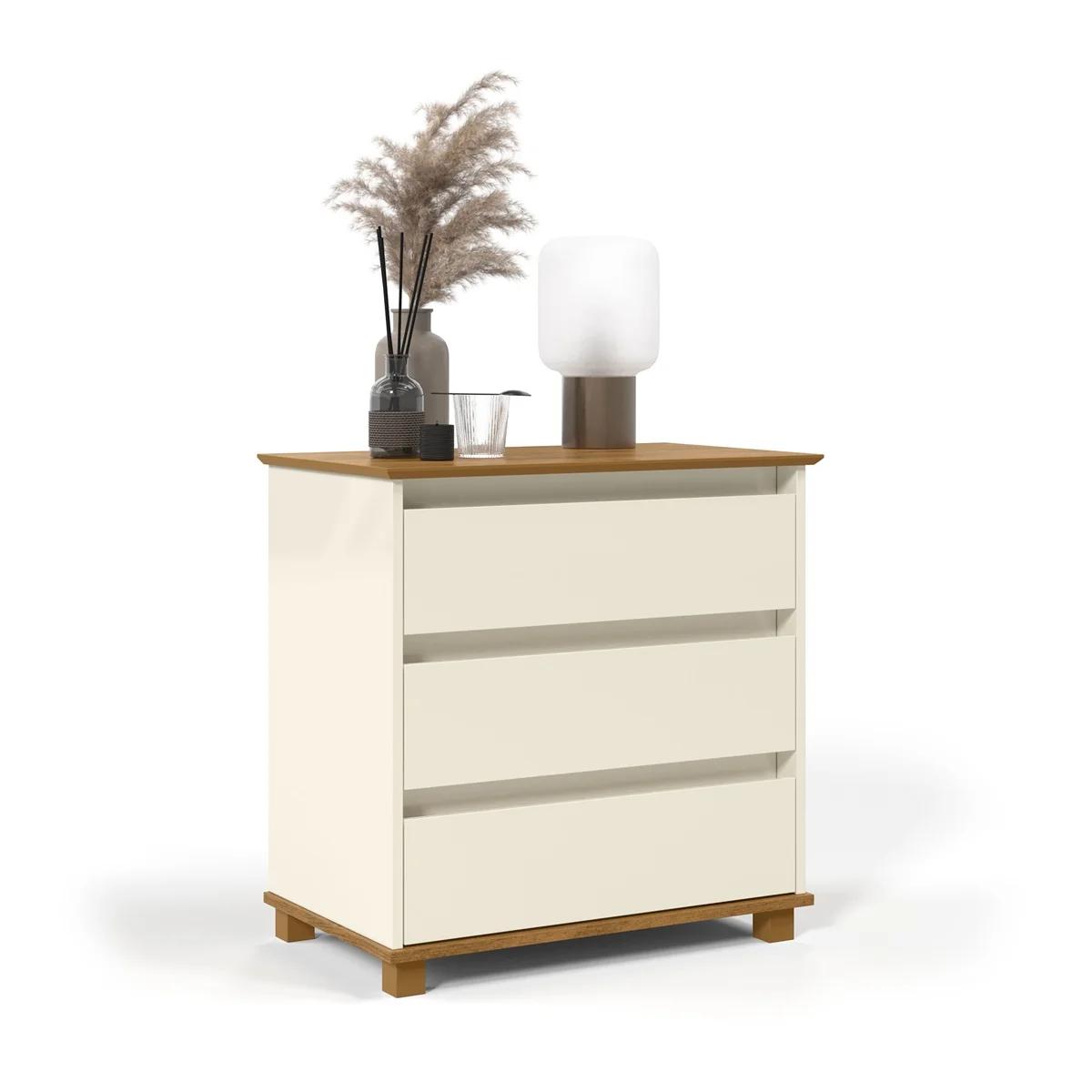 Velador compacto tipo mini cómoda en blanco hueso