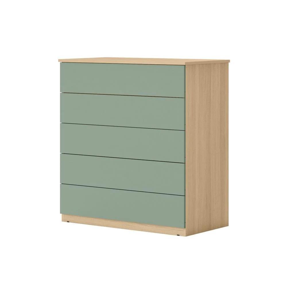 Cómoda compacta de 5 cajones en almendra/verde