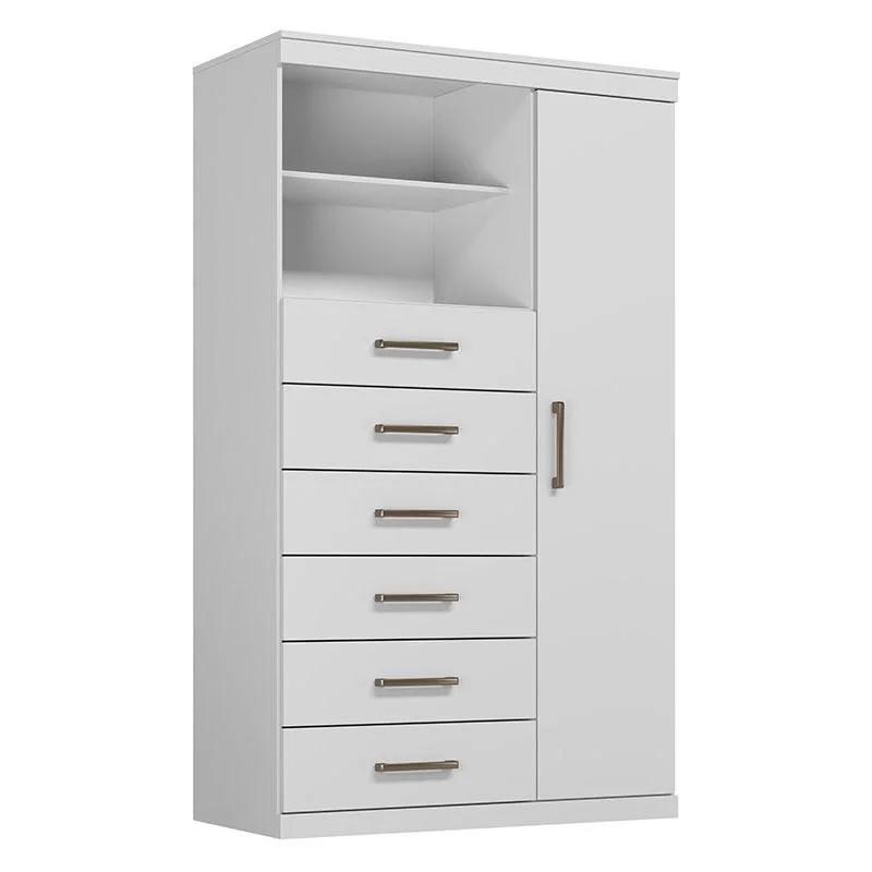 Cómoda de 1 puerta y 6 cajones en blanco brillante