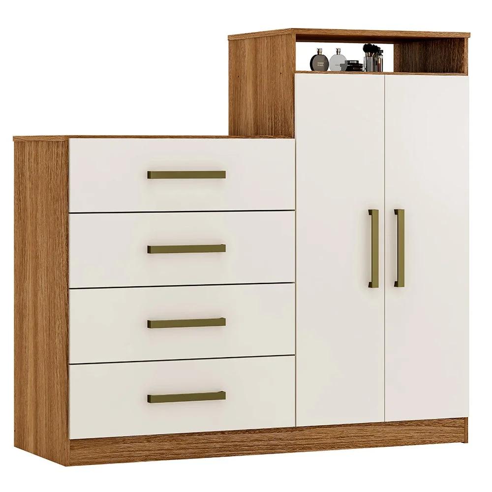 Cómoda de 2 Puertas y 4 Cajones en Almendra y Blanco Hueso