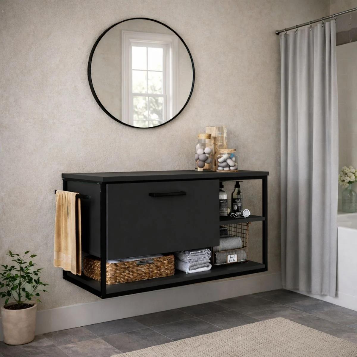 Gabinete de Baño Suspendido 80 cm Estilo Industrial