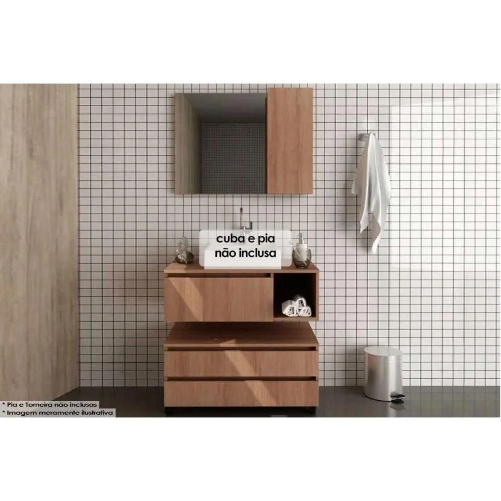 Conjunto de Baño Suspendido con Ruedas, sin Lavamanos, 80 cm y Espejo, color Almendra