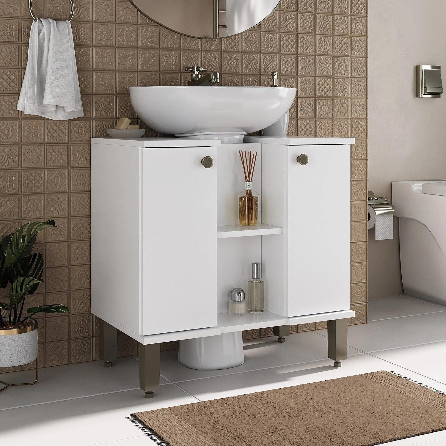 Conjunto de Baño 60 cm para Lavatorio con Columna, color Blanco