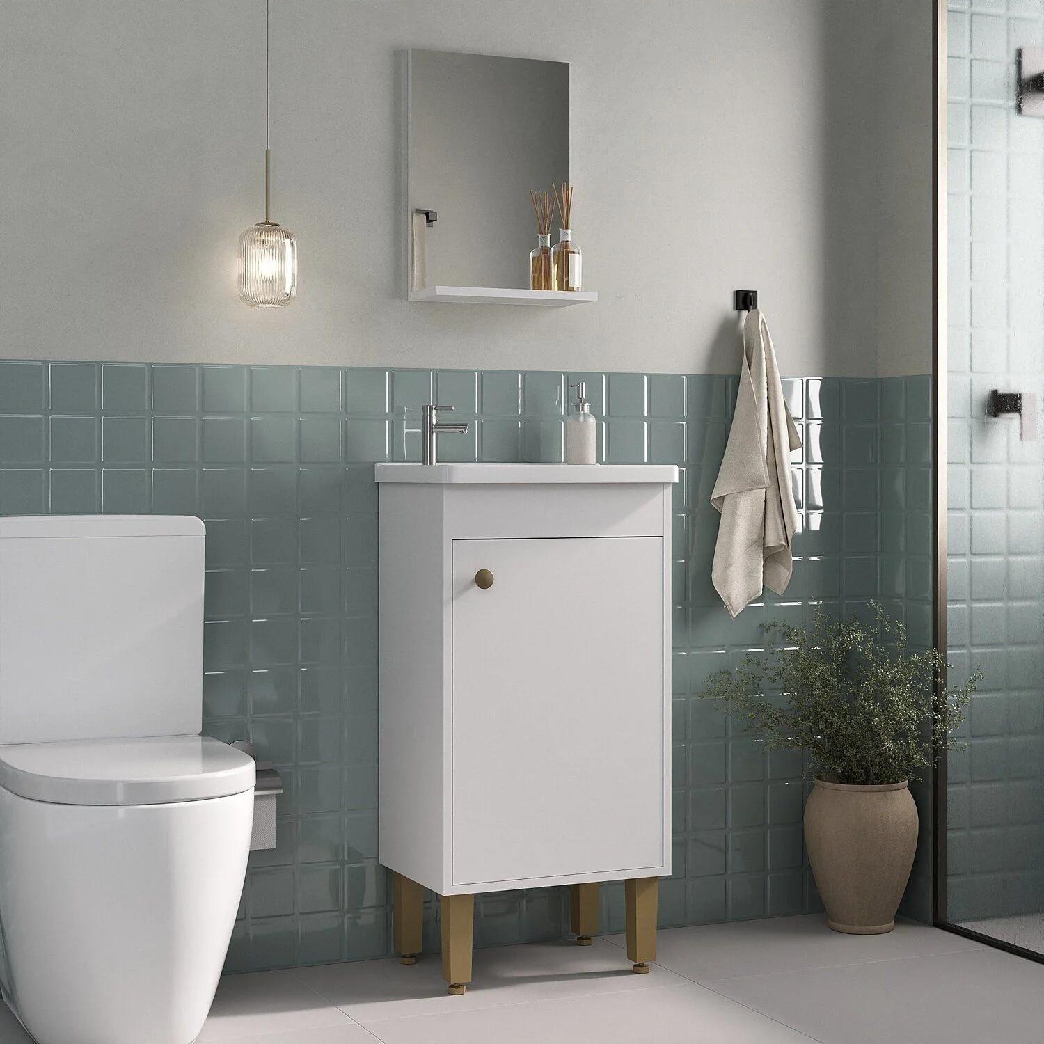 Conjunto de Baño con Gabinete, Lavamanos y Espejo, 1 Puerta, 45 cm, color Blanco