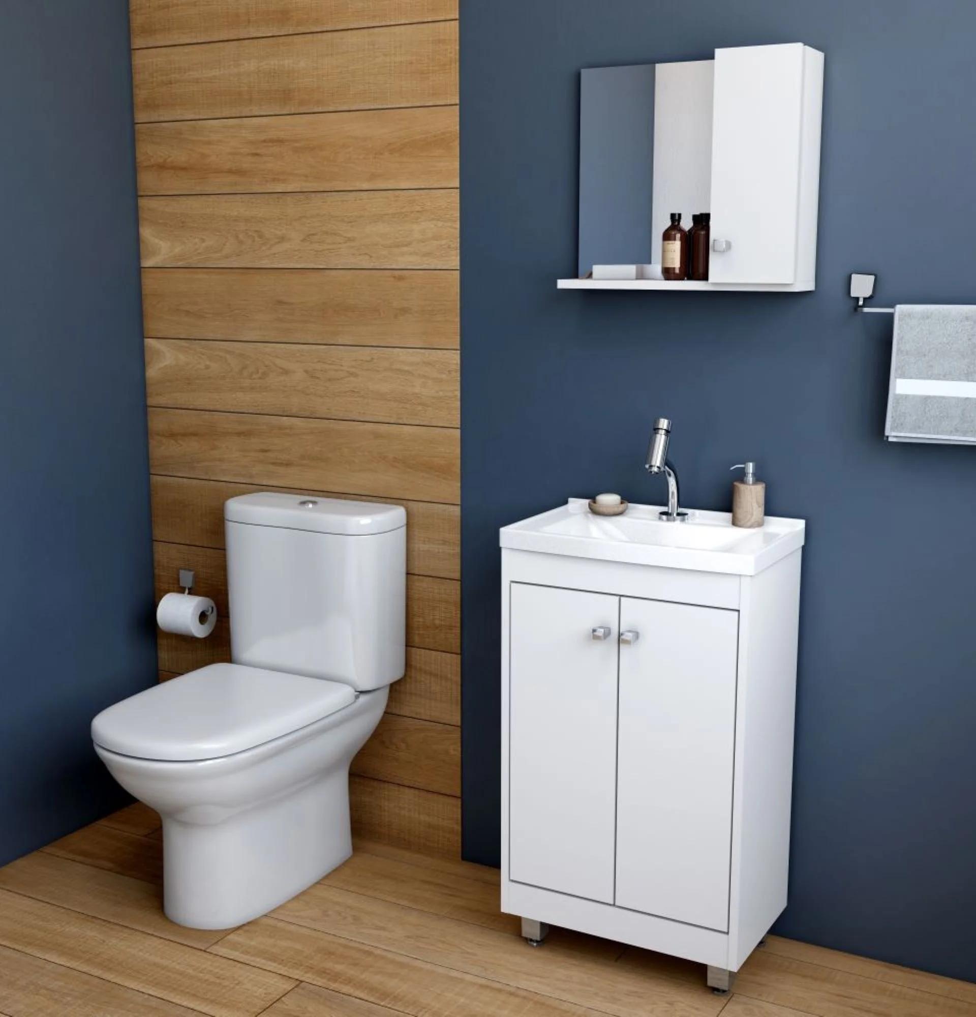 Conjunto de Baño con Gabinete, Lavamanos y Espejo, 2 Puertas, 45 cm, color Blanco