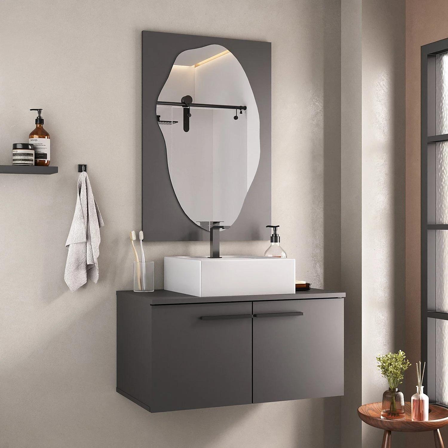 Conjunto de Baño Suspendido con Gabinete, Lavamanos y Espejo, 70 cm