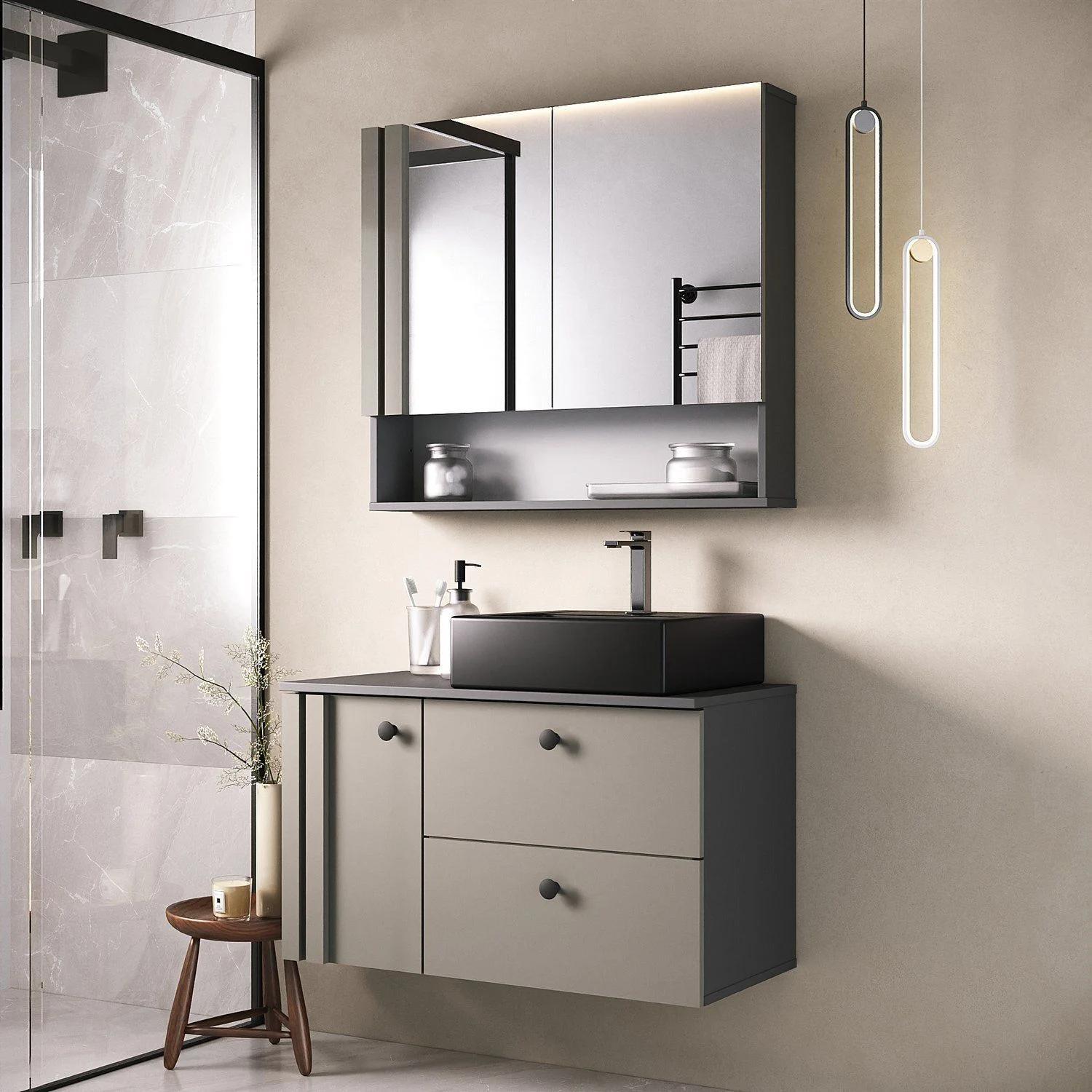 Conjunto de Baño Suspendido con Gabinete, Lavamanos y Espejo, 80 cm