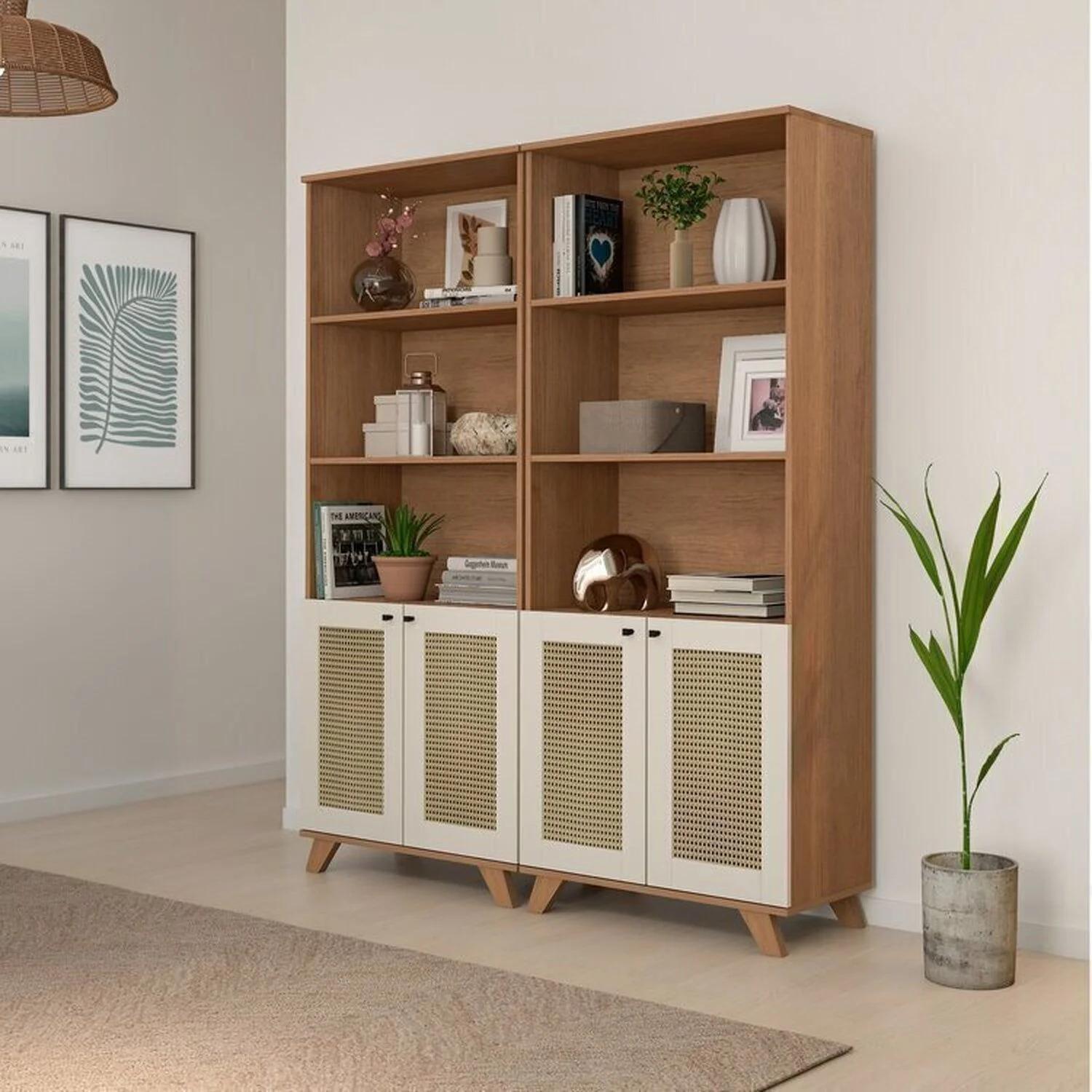 Conjunto de 2 Estanterías Multiuso para Libros - Estilo Rattan, Marrón
