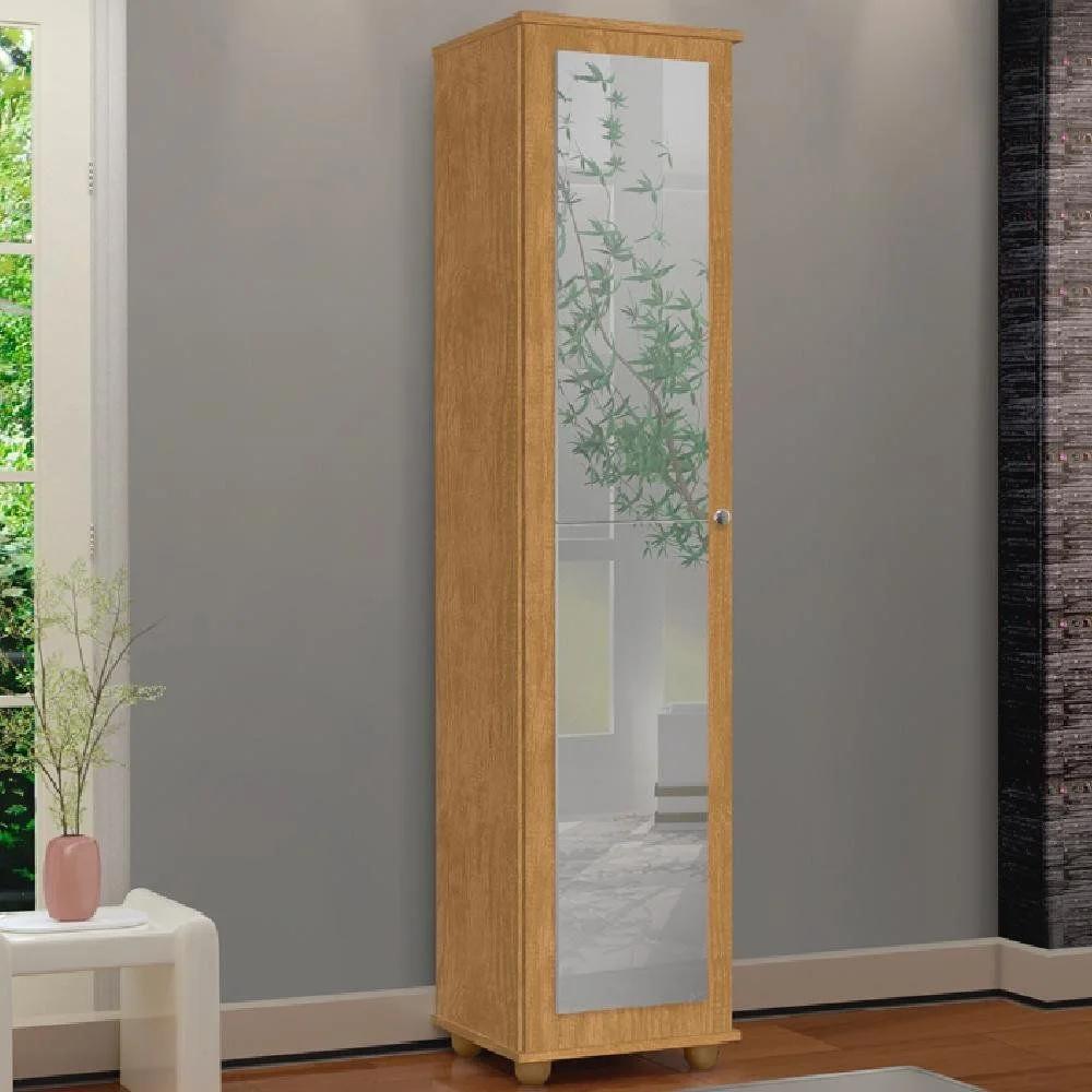 Armario Zapatero Multiuso con Espejo y 1 Puerta - Natural