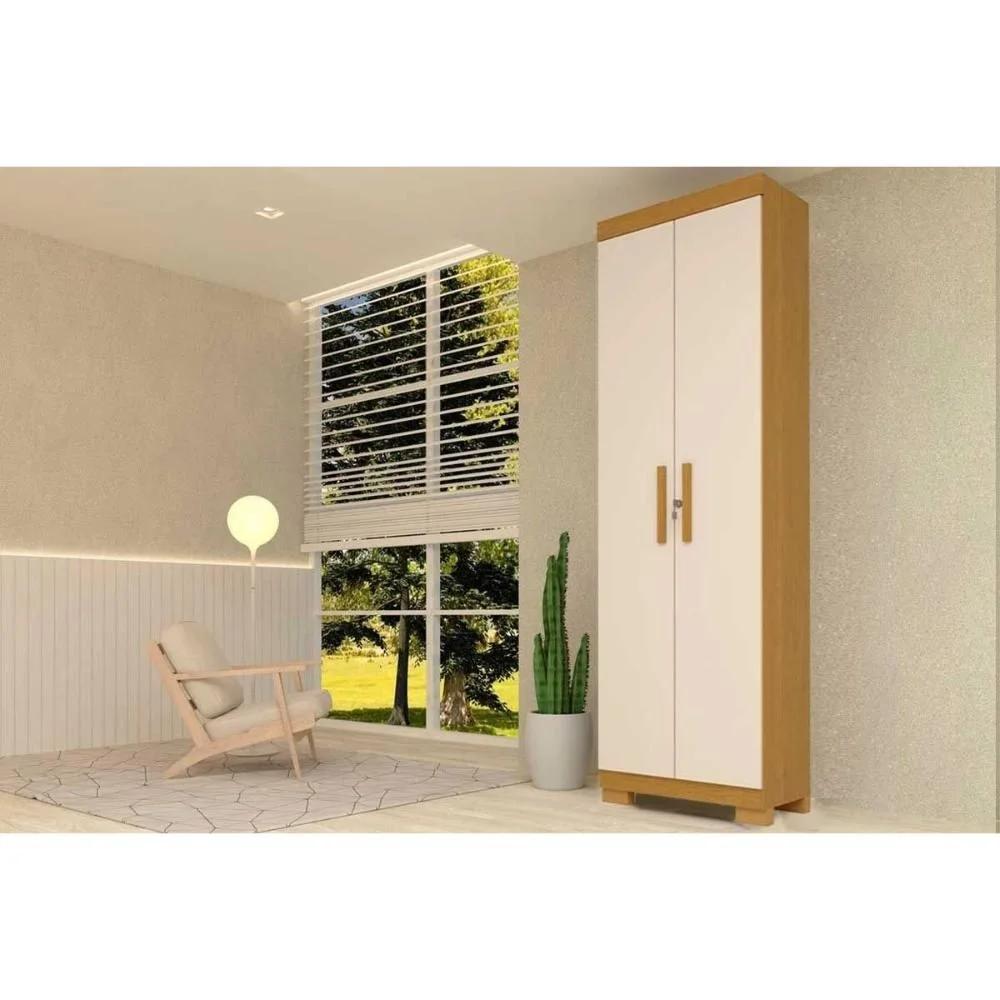 Zapatero 2 Puertas con Cerradura Cinamomo y Blanco Hueso