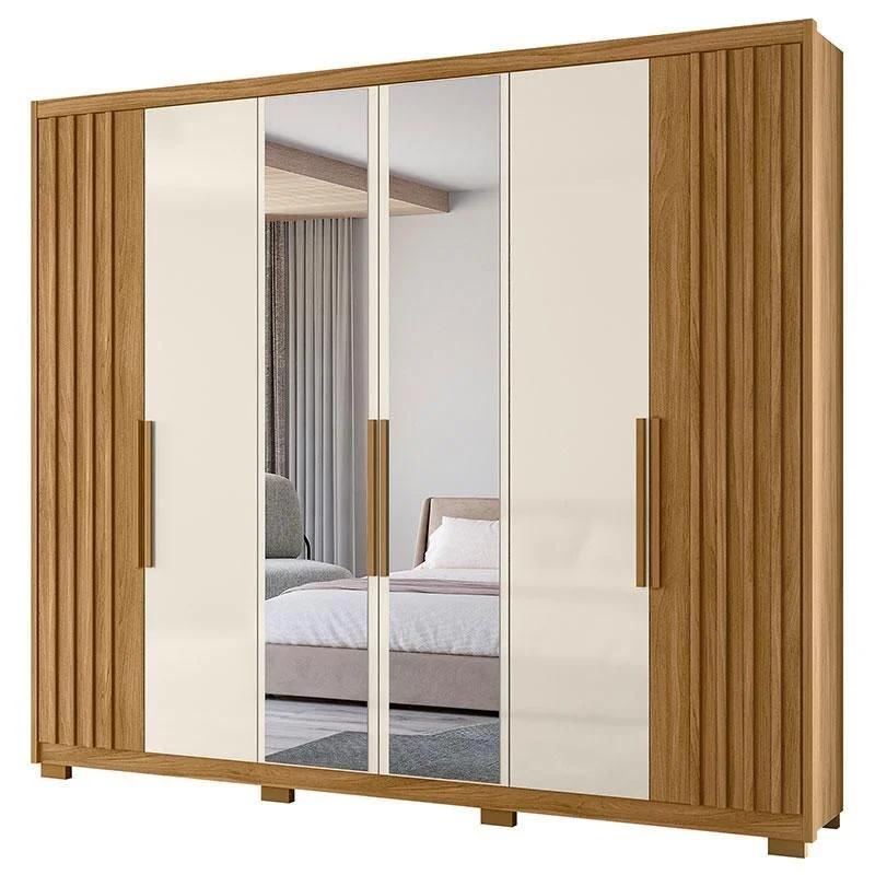 Clóset 6 Puertas con Espejo Café y Blanco Hueso