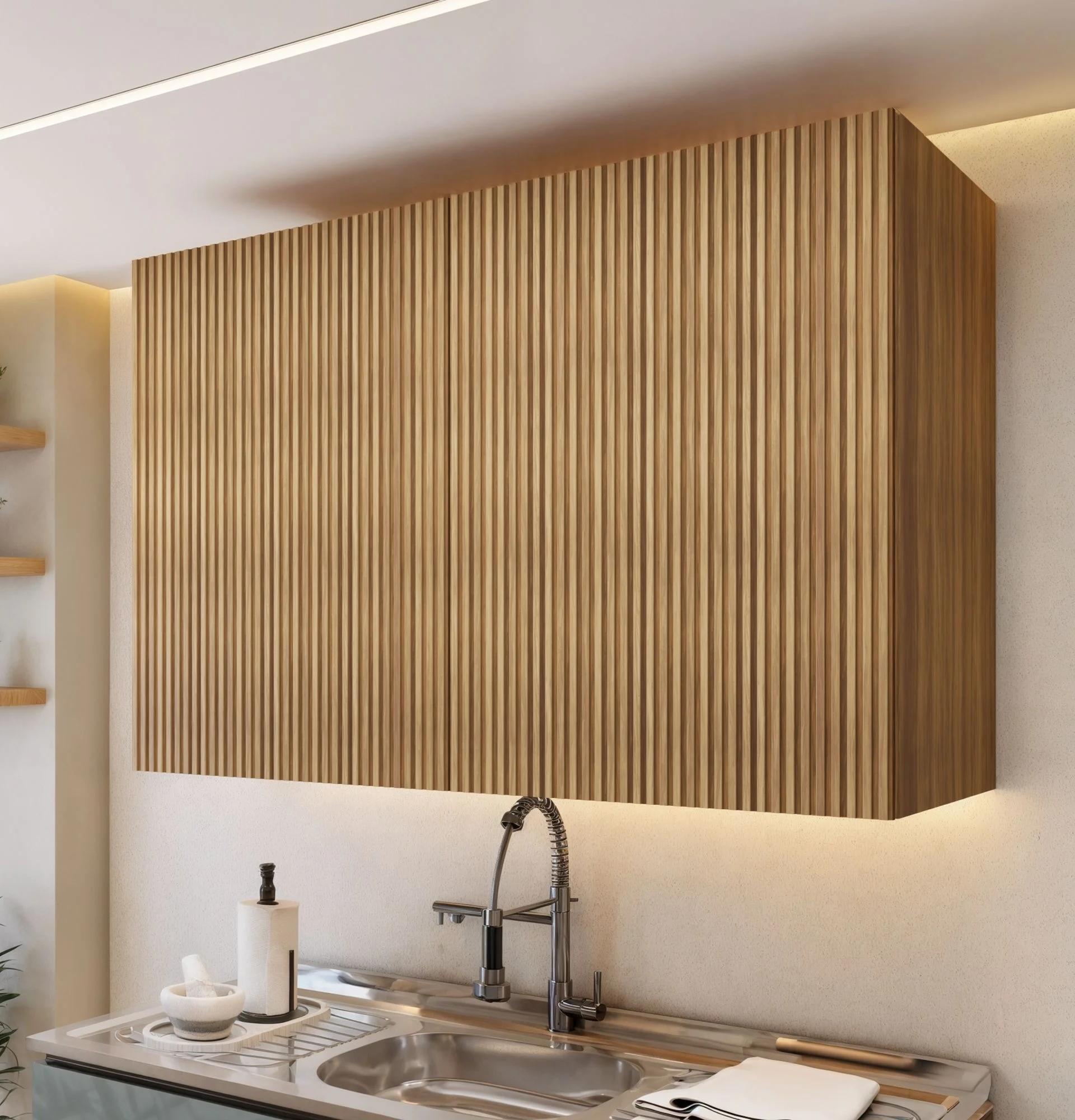 Armario Aéreo de Cocina 2 Puertas Listonado 120 cm Marrón/Natural