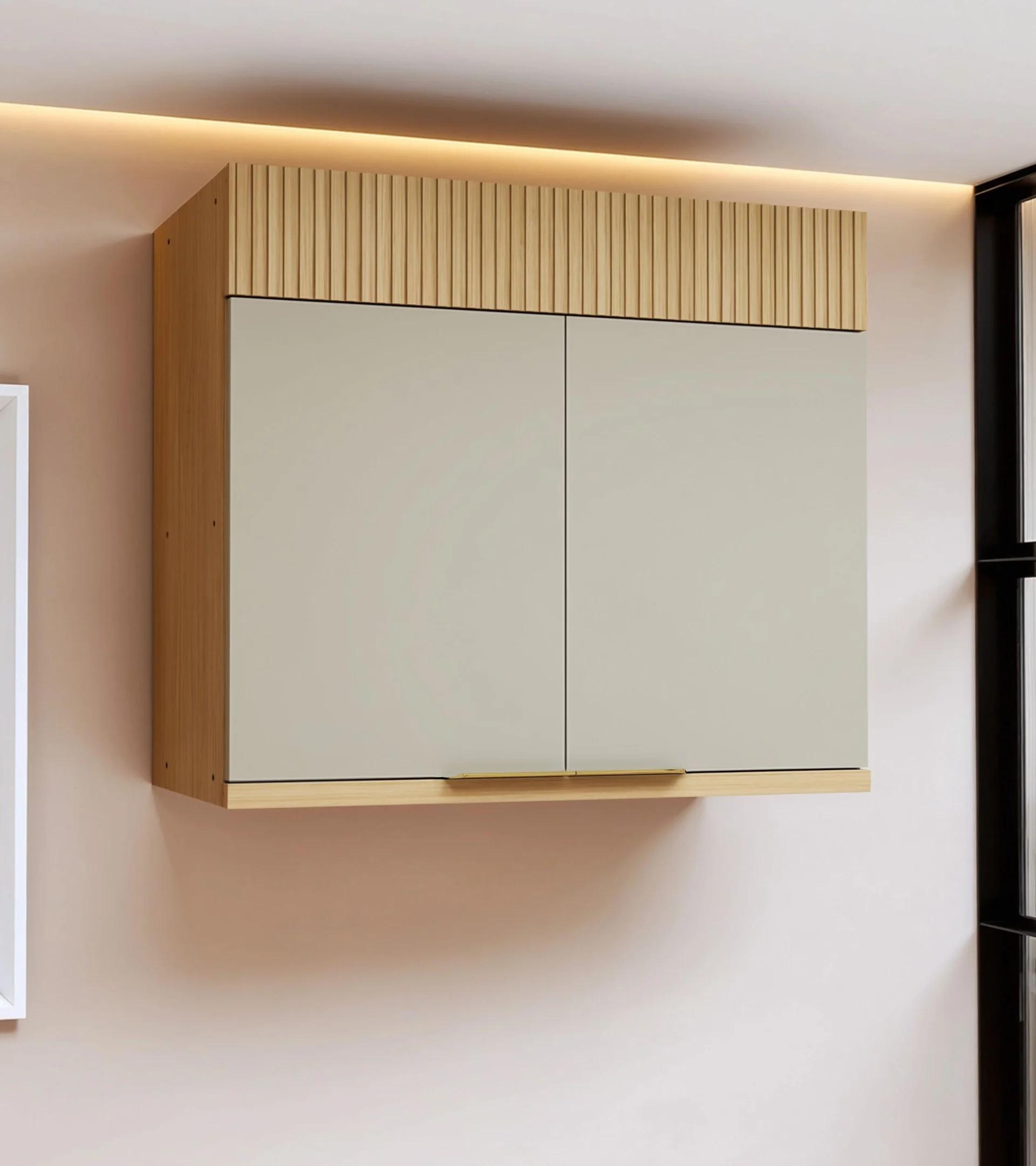 Armario Aéreo de Cocina 2 Puertas 80 cm Beige/Roble/Greige