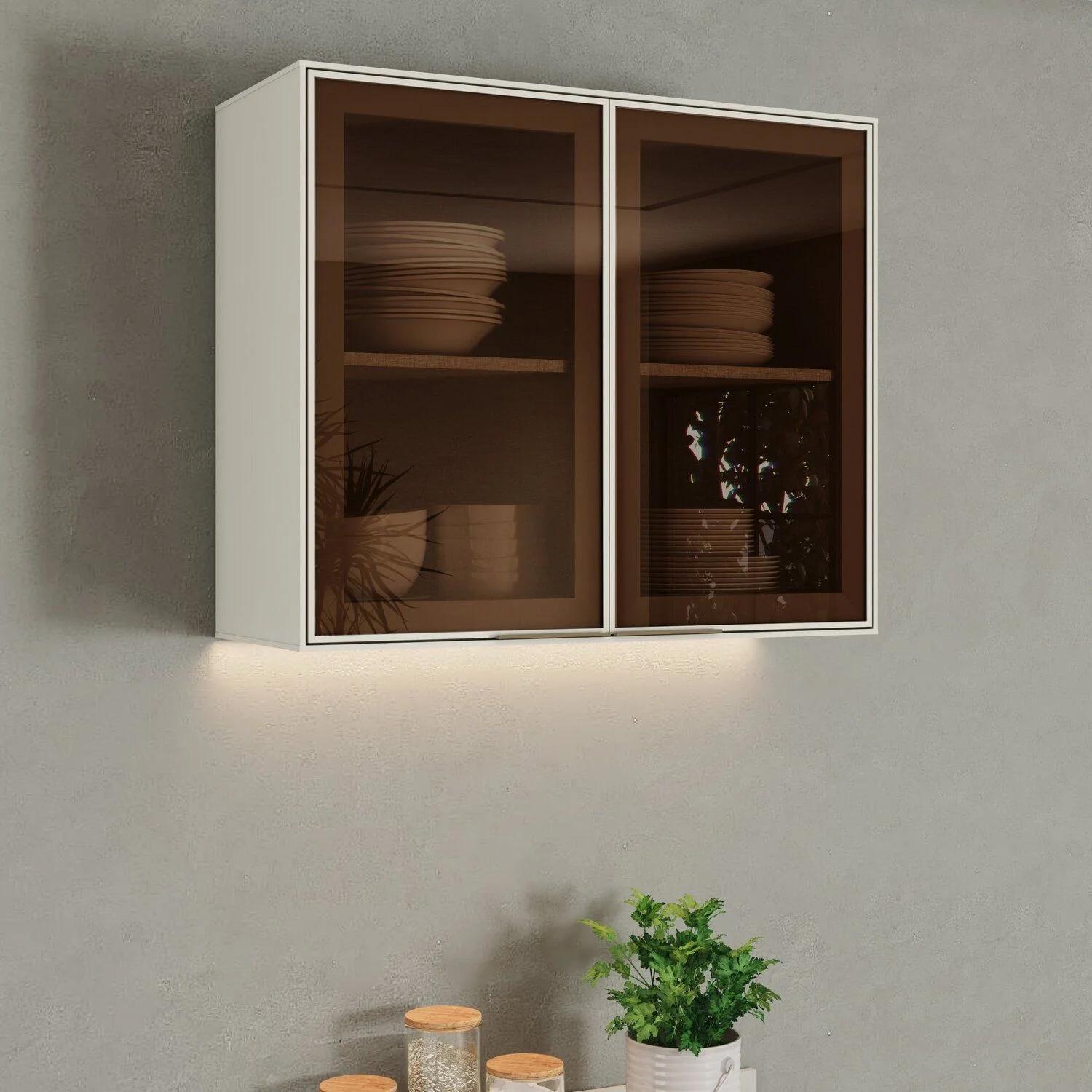 Armario Aéreo de Cocina 2 Puertas con Vidrio 80 cm Beige/Arena