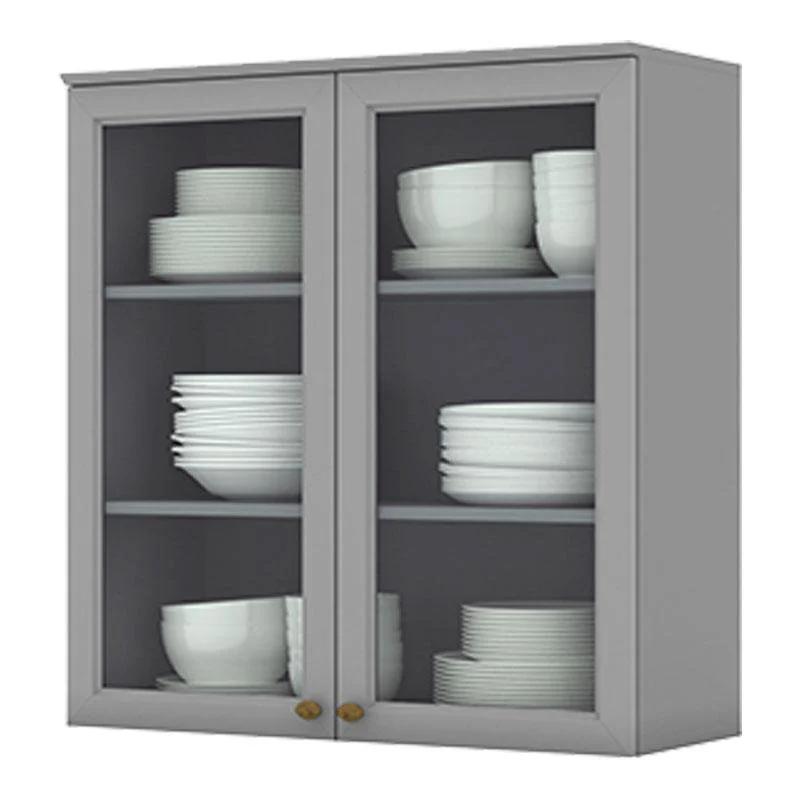 Armario Aéreo de Cocina Estilo Americana 2 Puertas de Vidrio 80 cm Gris