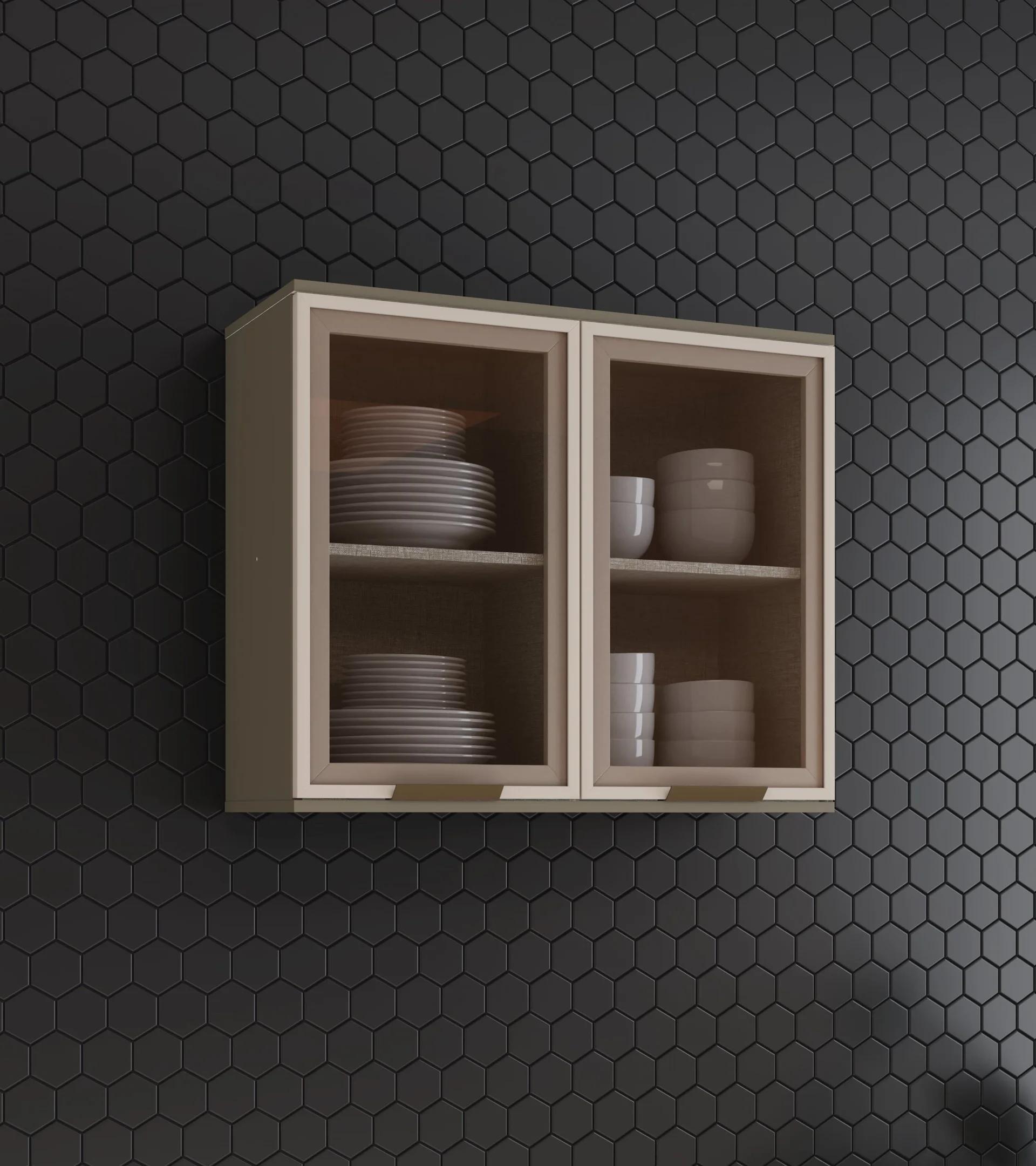 Armario Aéreo de Cocina 2 Puertas de Vidrio 80 cm Gris/Duna