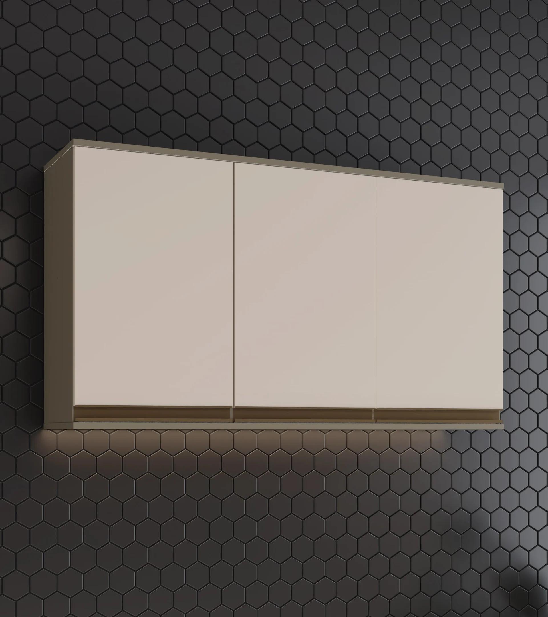 Armario Aéreo de Cocina 3 Puertas 120 cm Gris/Duna/Cristal