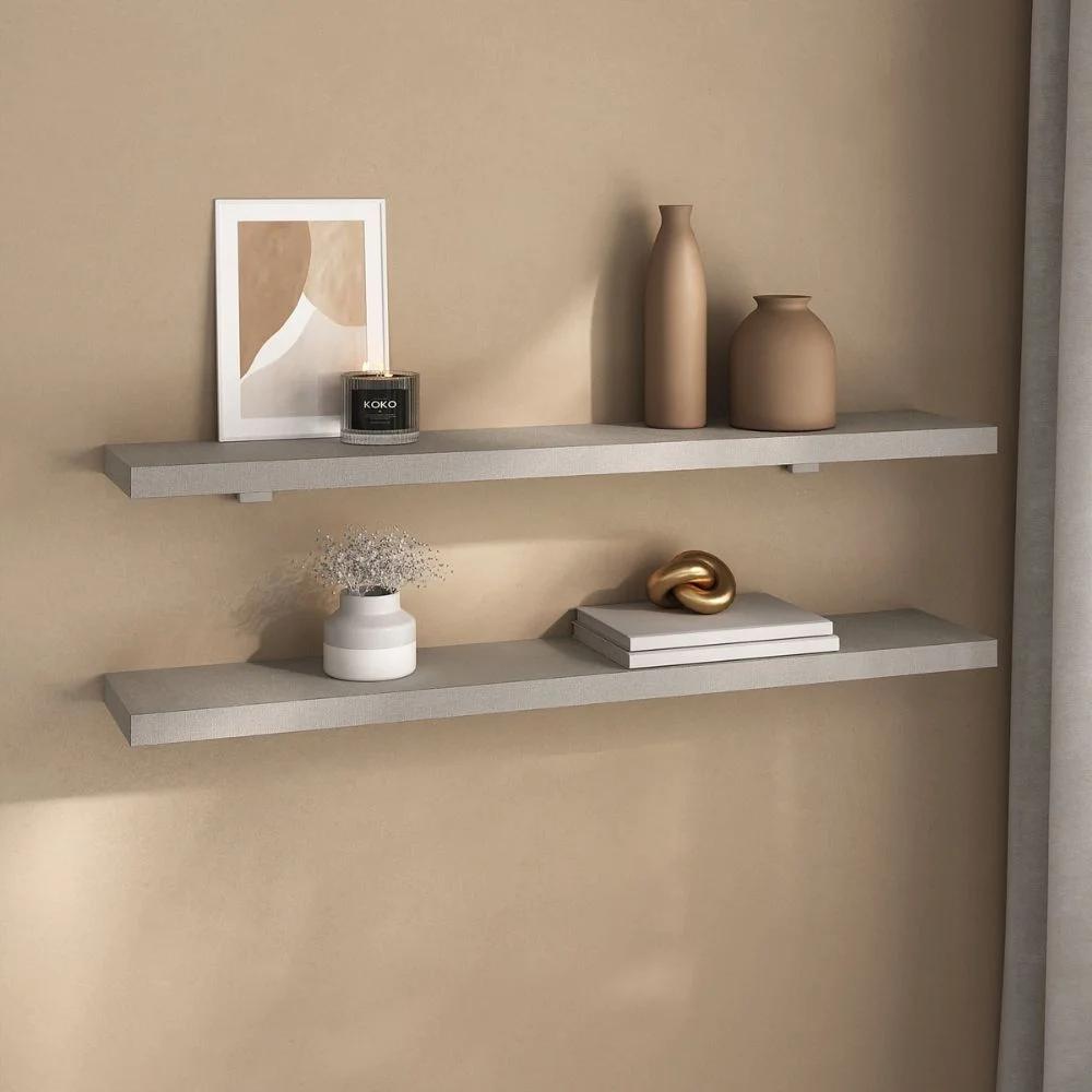 Kit de 2 Repisas 80 cm con Soporte, para Organizar Libros y Decoración, Gris