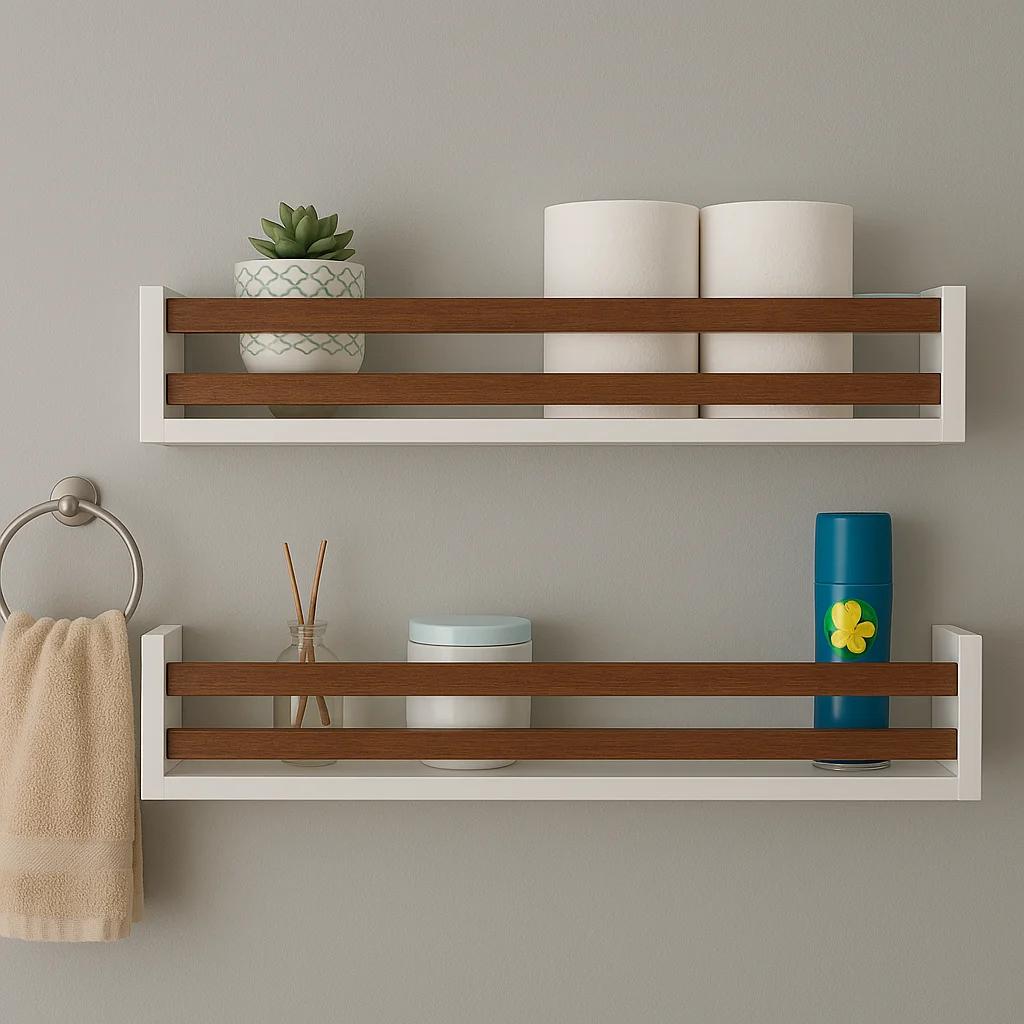 Kit de 2 Repisas para Baño, para Cosméticos, Acabado Cedro